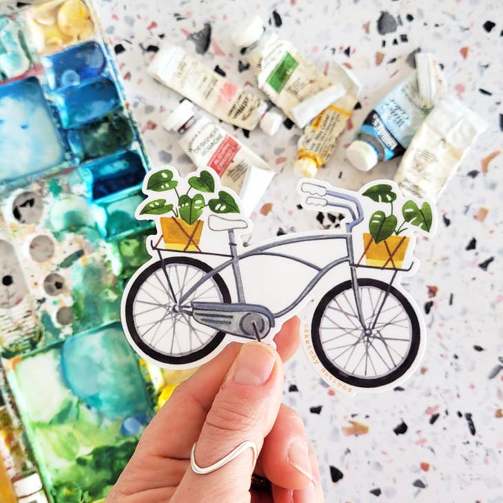 Stylish Bicycle with Tropical Monstera Leaf Sticker - Perfect for Urban Commuting & Outdoor Adventures