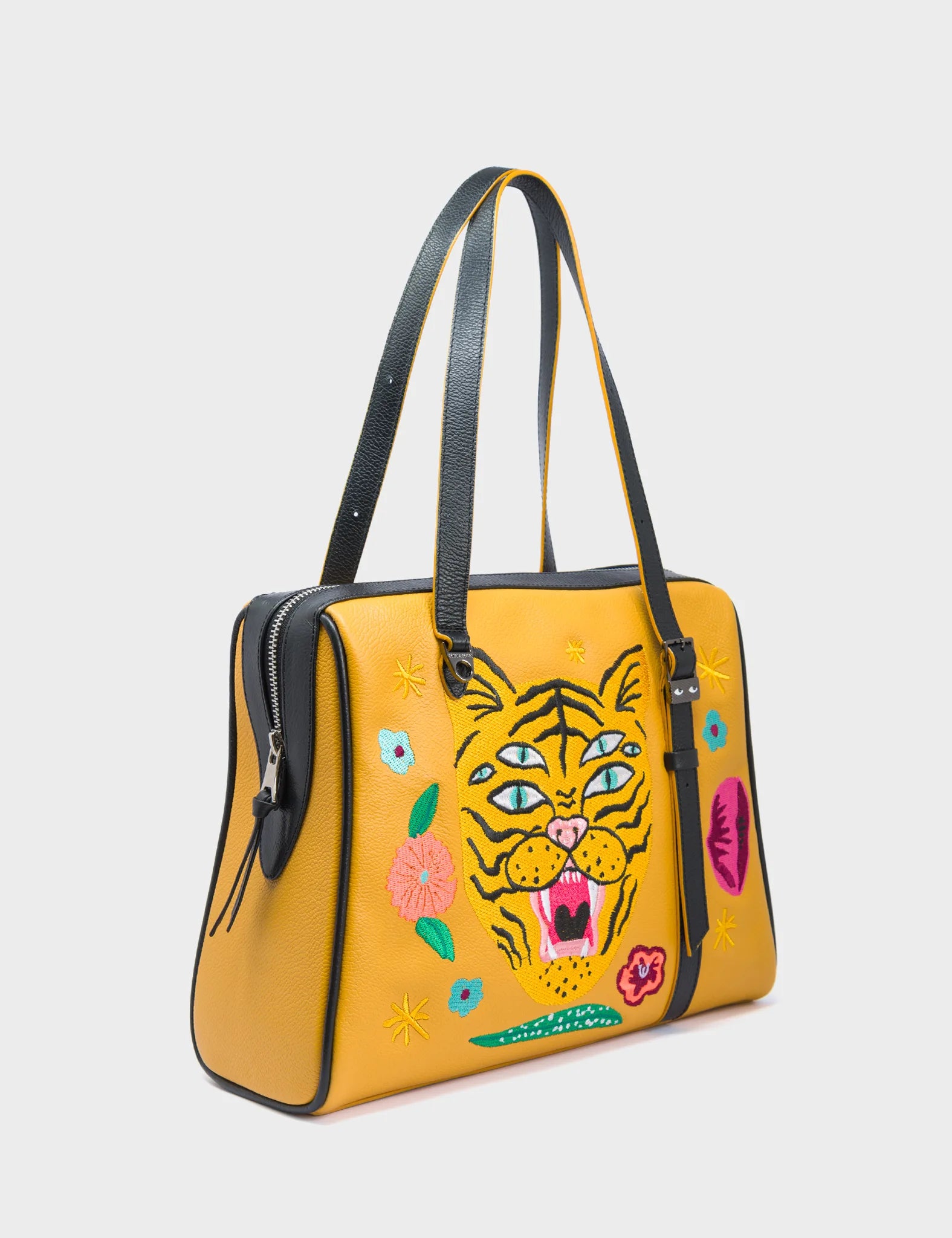 Esther Golden Glow Satchel Bag - Tiger & Floral Embroidery Crossbody Purse for Women | Perfect for Parties, Travel & Everyday Use