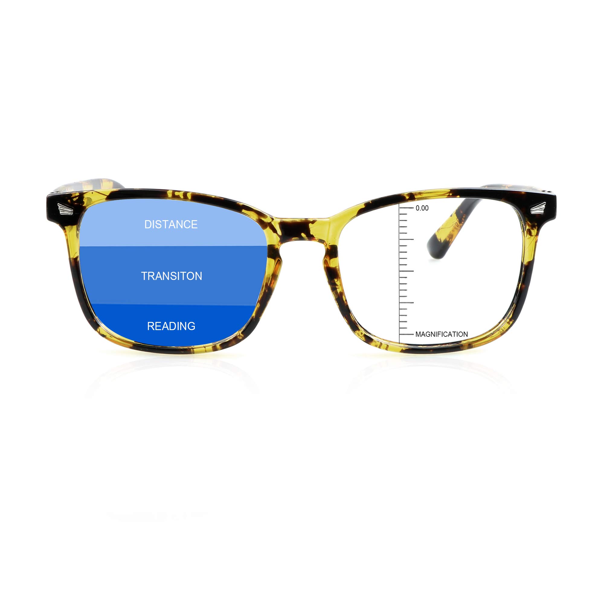 Vintage Square Progressive Multifocal Reading Glasses for Men & Women - Blue Light Blocking Computer Glasses - Presbyopia Eyewear for Office Work, Reading & Screen Use