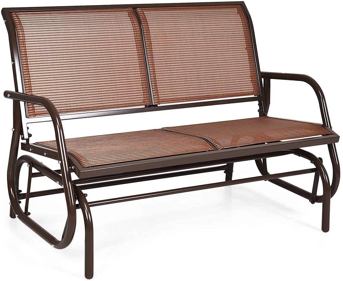 LUARANE Heavy-Duty 2-Person Outdoor Swing Glider Chair with Steel Frame - Double Seat Rocking Bench for Backyard, Garden, Poolside & Lawn Relaxation (Brown) | Perfect for Porch Swinging, Patio Lounging and Outdoor Leisure Time
