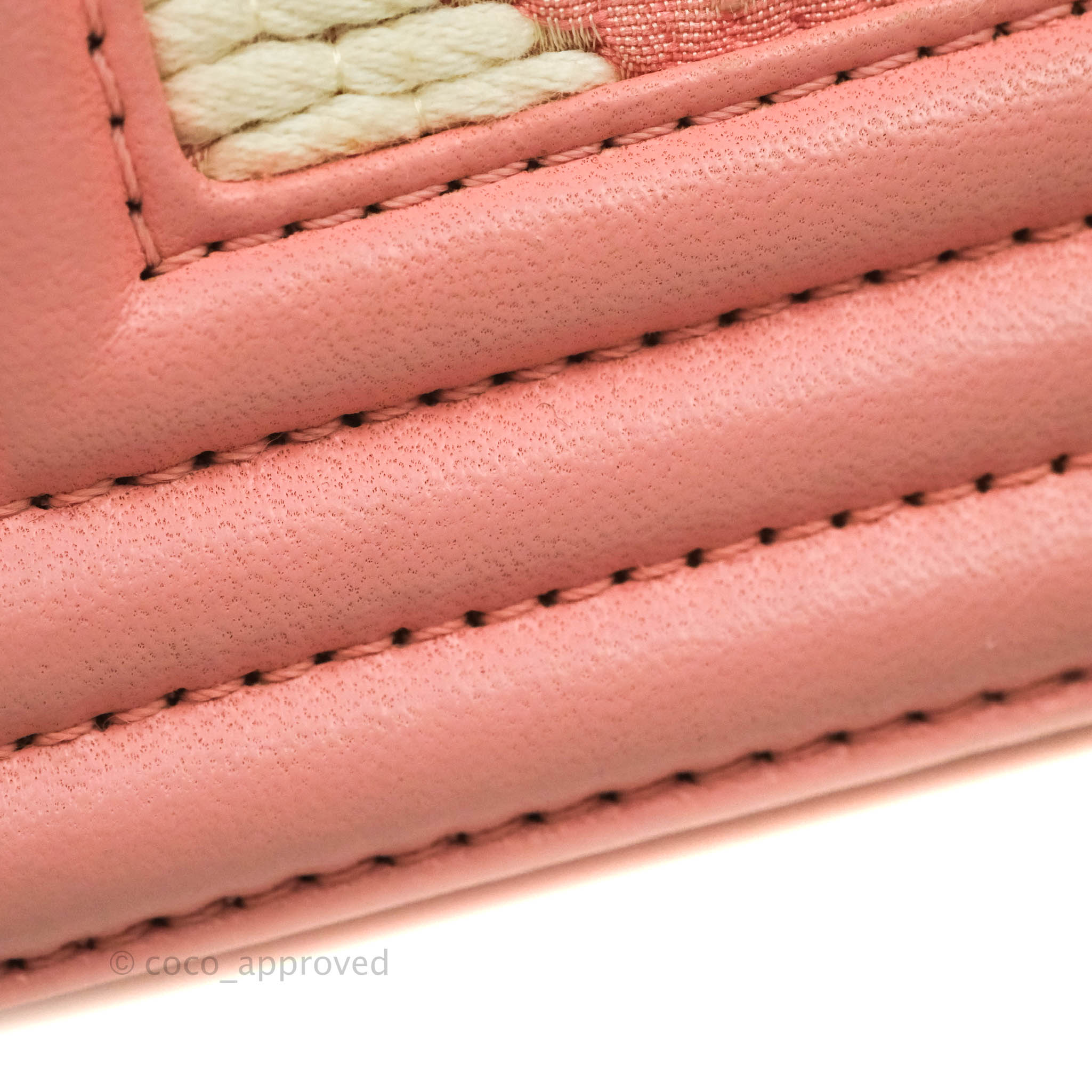 Chanel Chevron Small Boy Bag in Pink & White Fabric with Aged Gold Hardware - Perfect for Women's Fashion, Luxury Handbags & Everyday Elegance