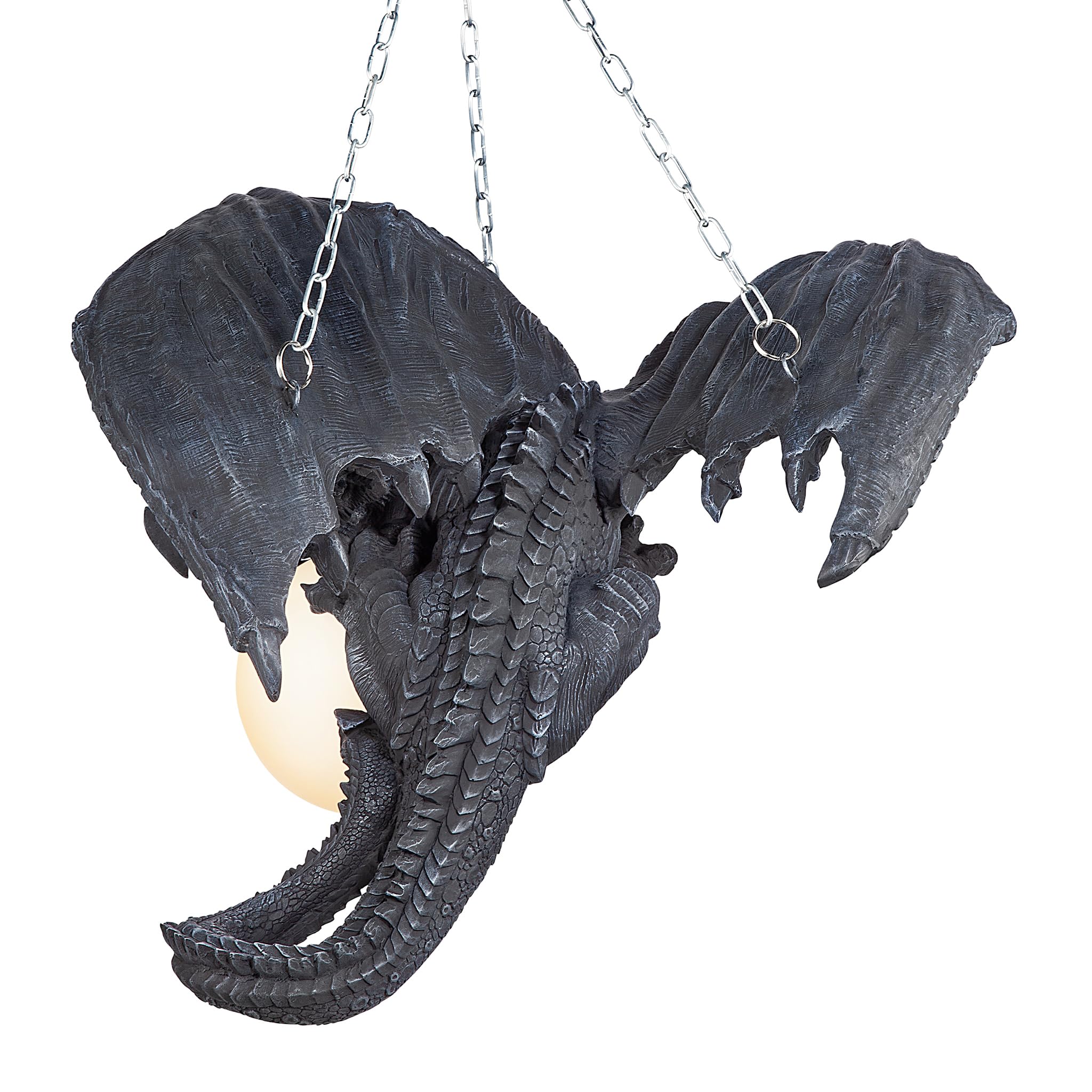 Design Toscano Nights Fury Dragon Gothic Decor Hanging Light Fixture - 21 Inch Greystone Medieval Fantasy Ceiling Lamp for Home, Castle, or Game Room Decor - Perfect for Halloween, Gothic, and Fantasy Themed Spaces