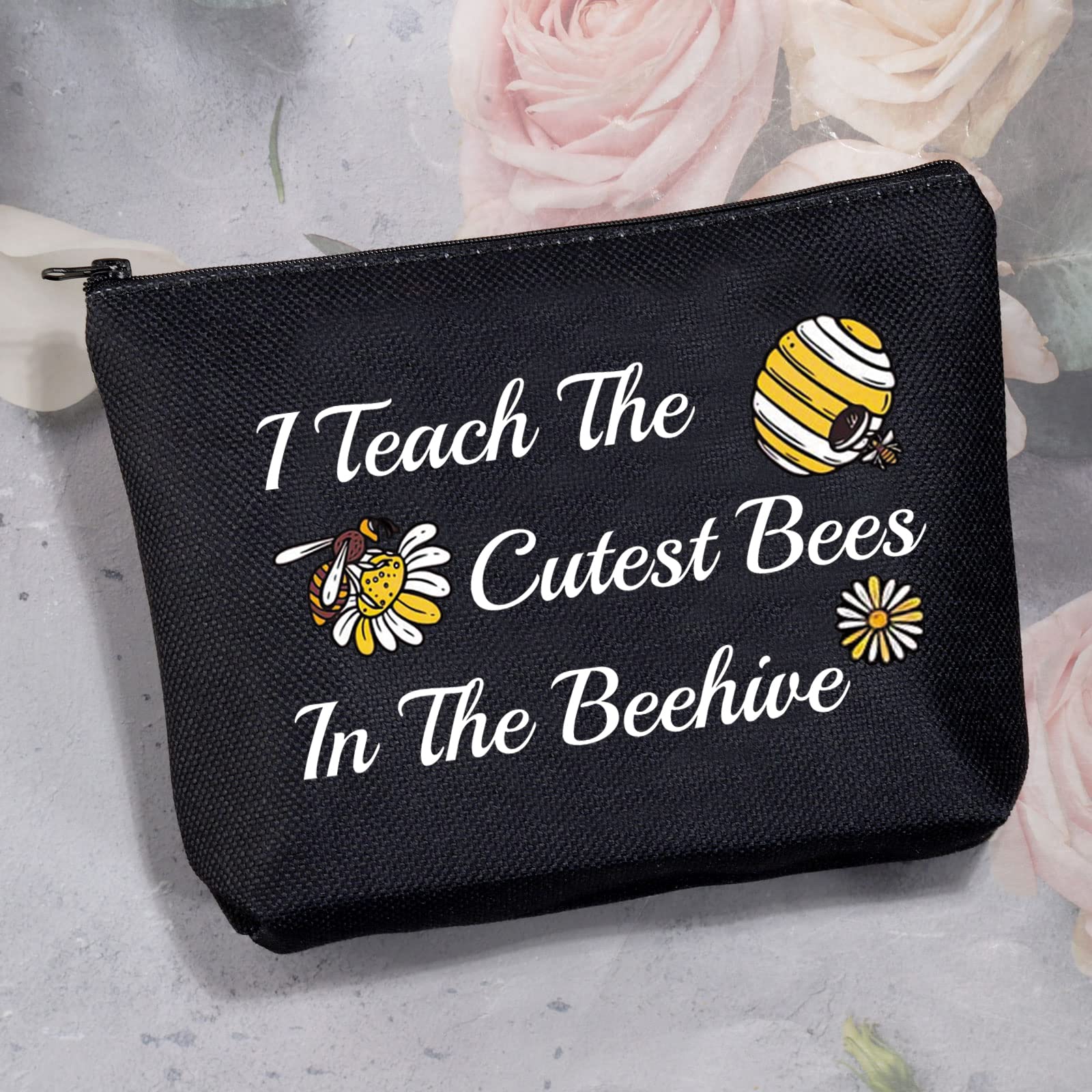 MEIKIUP Bee Keeper Teacher Makeup Bag - Cute Honeybee Cosmetic Pouch for Makeup Artists & Educators - Perfect Gift for Beekeepers, Teachers & Nature Lovers (Use for Travel, School, or Daily Cosmetics Storage)