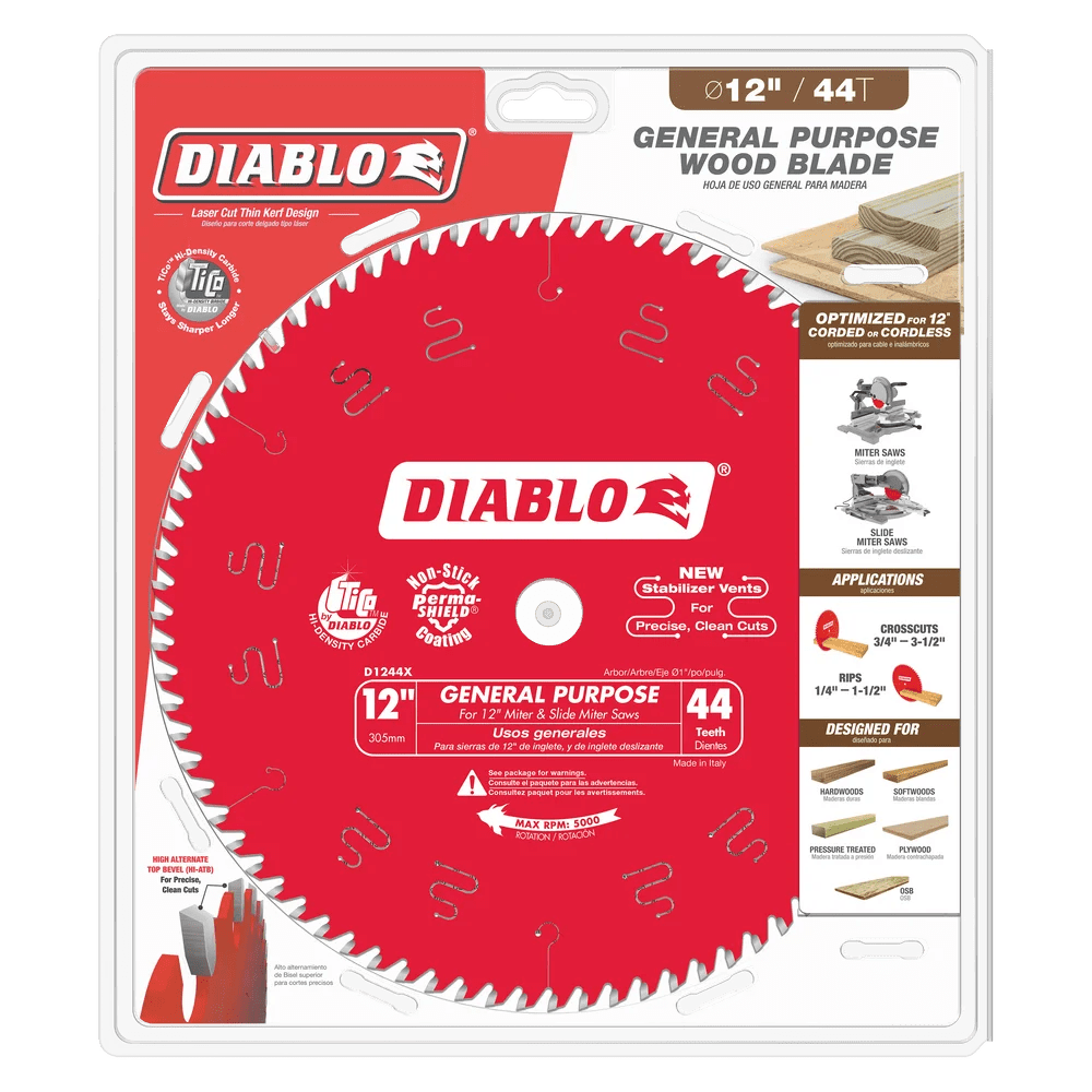 12-Inch 44-Tooth General Purpose Wood Saw Blade - 8 Pack - Perfect for Cutting Plywood, MDF, and Hardwood - Ideal for DIY Projects and Professional Woodworking