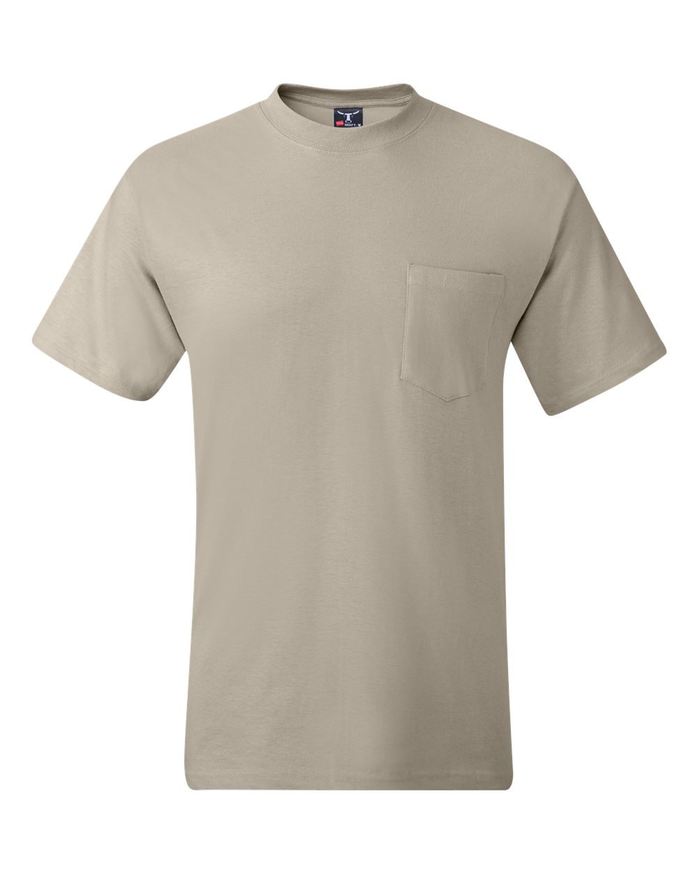Hanes BEEFY-T Men's Pocket T-Shirt - Comfortable Cotton Crew Neck Tee with Chest Pocket, Sand Color, Size M - Perfect for Casual Wear, Work & Outdoor Activities