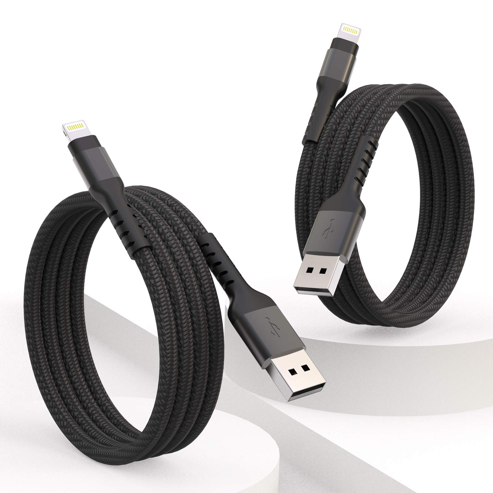 Haribol 2-Pack 6ft MFi Certified Lightning Cable, Nylon Braided iPhone Charger Cord for iPhone 11/12/13/14 Series, XS/X/XR/8/7/6 - Fast Charging & Durable (Black) - Perfect for Home, Office & Travel Use