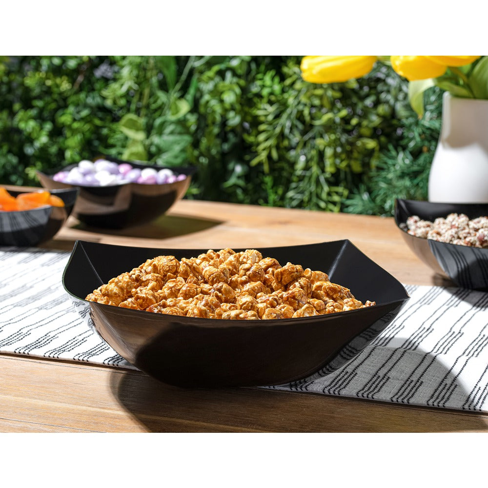 Square Black Serving Bowls - Set of 4 - Modern Dinnerware for Salads, Pasta, Snacks & Entertaining - Dishwasher Safe Kitchen Essentials