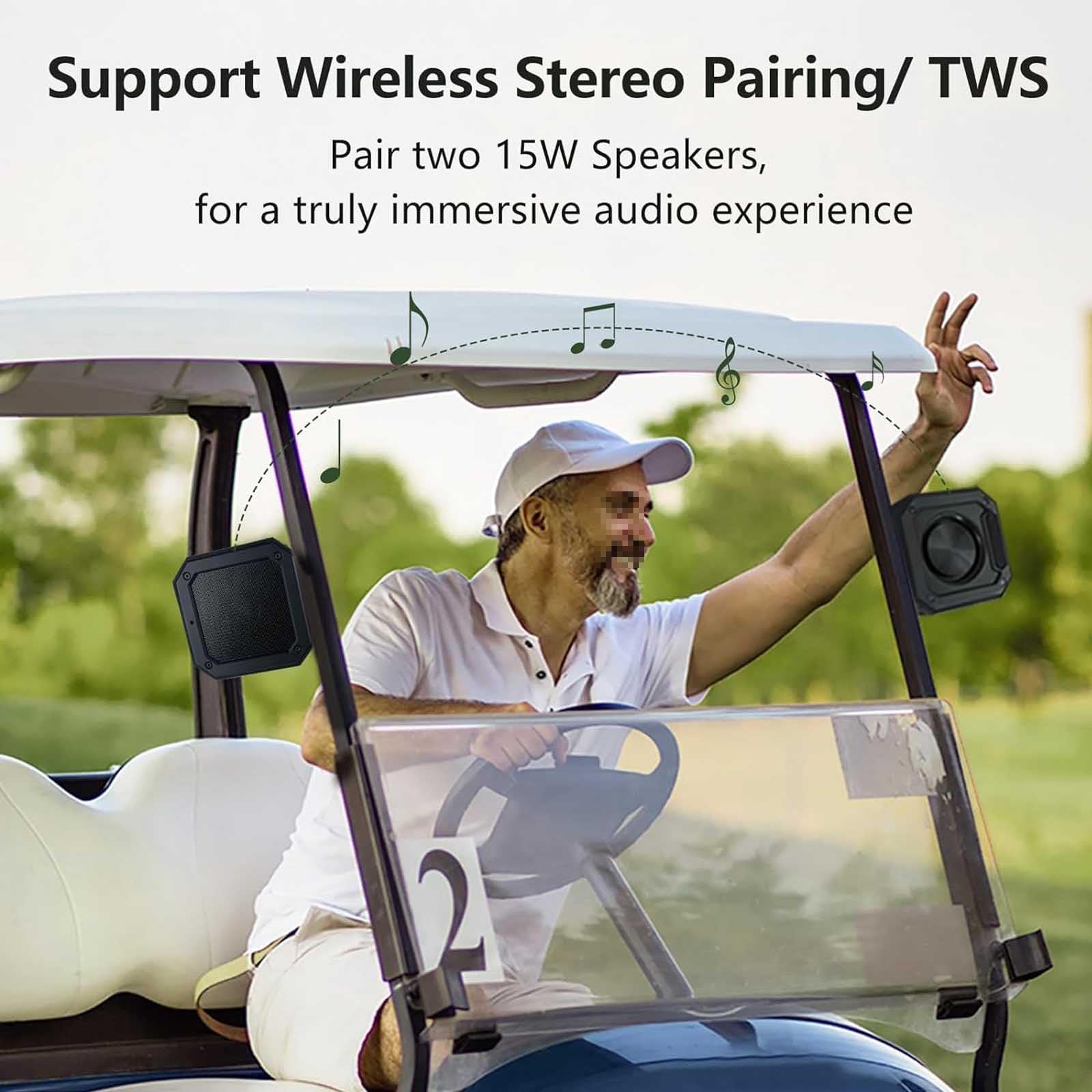 Portable Bluetooth Speaker with Magnetic Base - 15W Loud Sound & Deep Bass, IPX7 Waterproof Wireless Speaker for Golf, Outdoor, Travel | Perfect Golf Cart Accessory & Gift for Men (Sports, Beach, Camping, Parties)