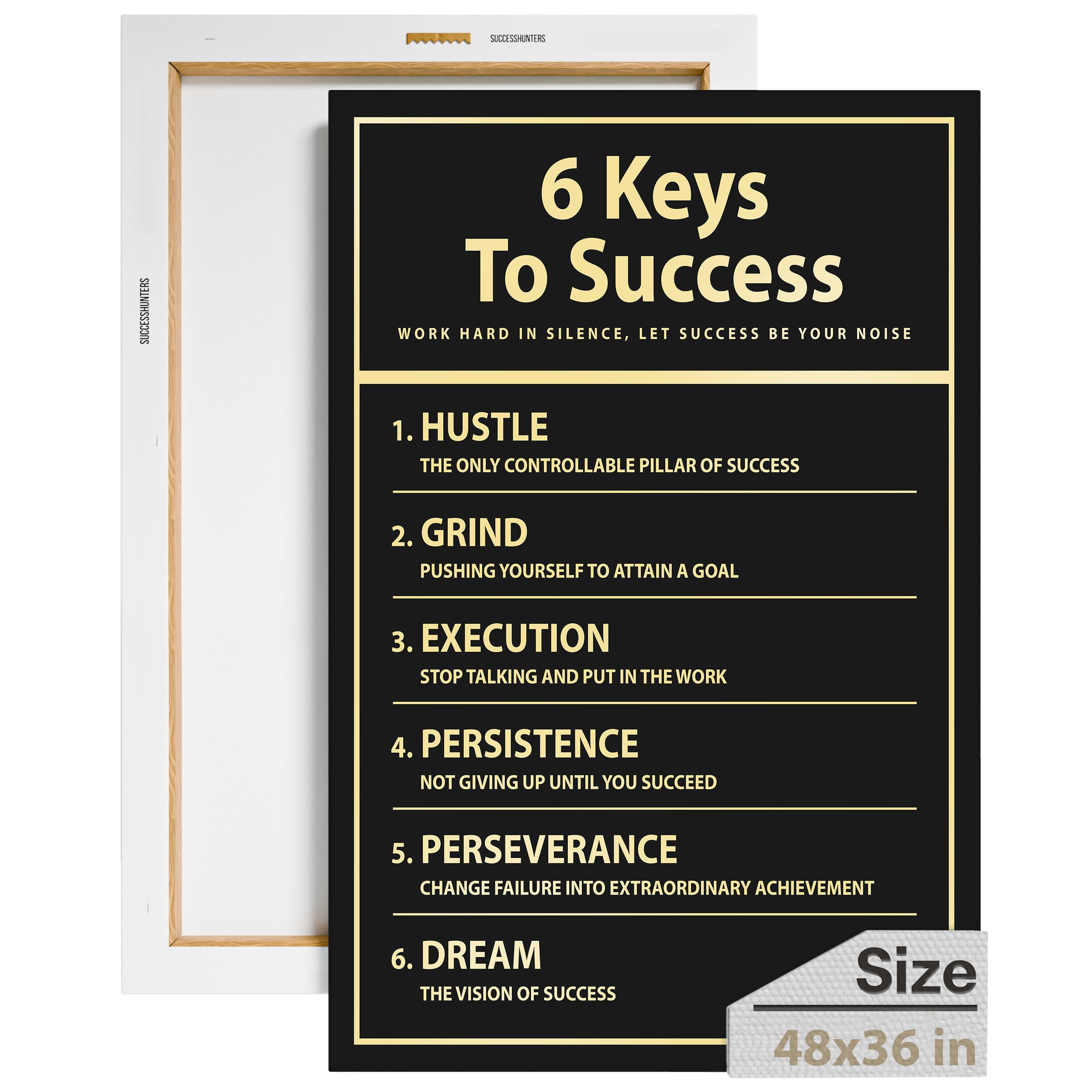 6 Keys to Success Motivational Wall Art - Modern Hustle Canvas Print for Office & Home Decor - Entrepreneur Grind Sign with Inspirational Quotes - Persistence & Perseverance Saying (48