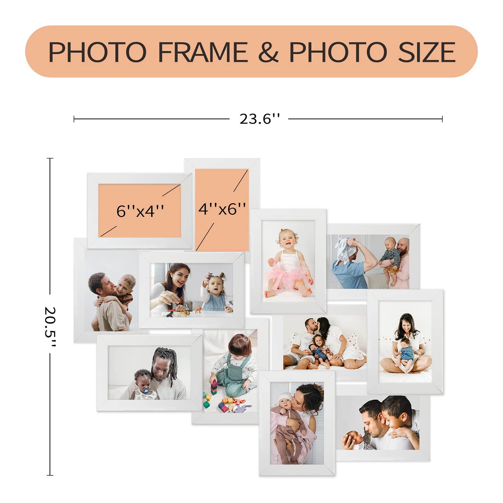 HELLO LAURA - 12 Opening Photo Frame Collage Wall Decor for Living Room & Bedroom - White | Perfect for Family Photos Display
