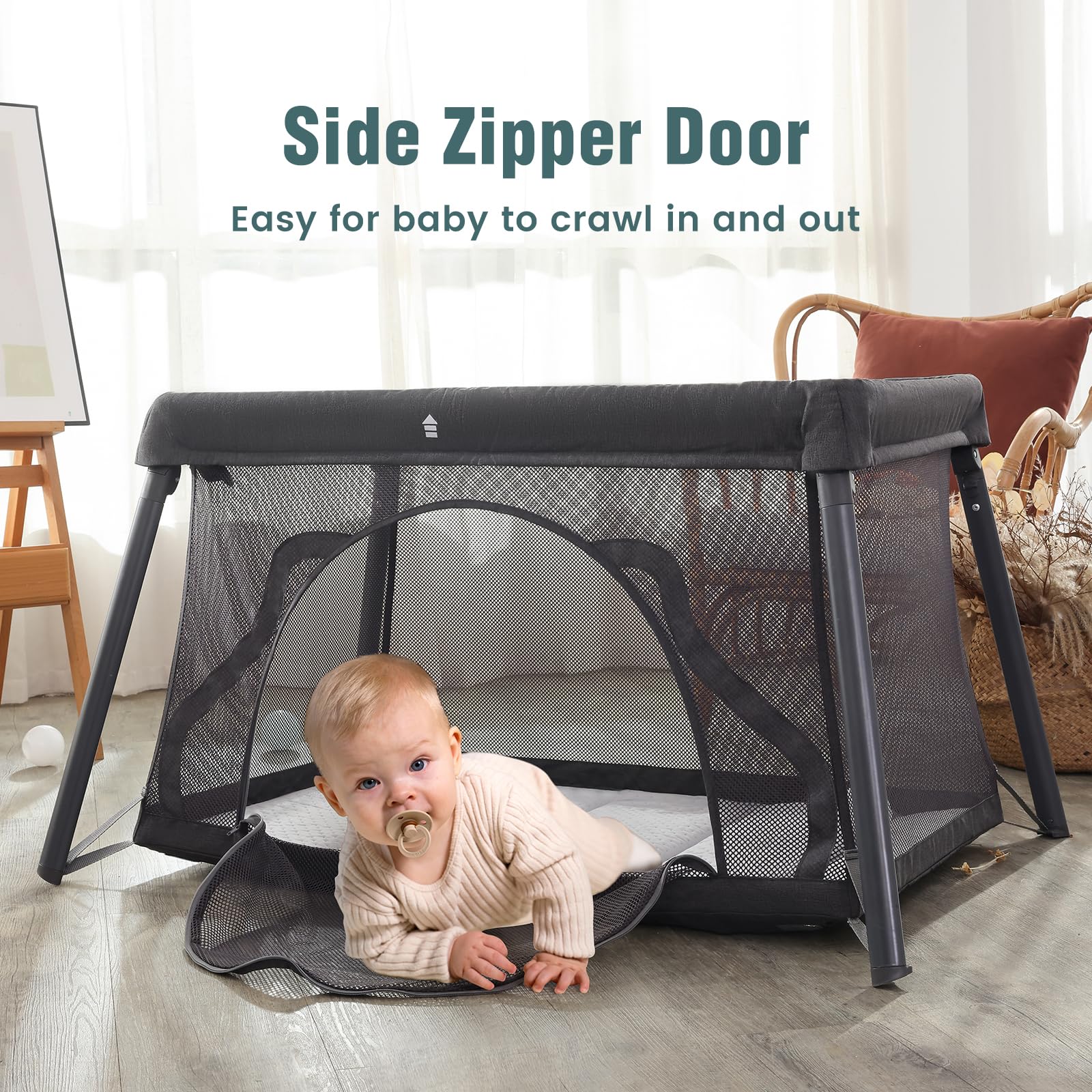 3-in-1 Portable Travel Crib for Babies & Toddlers - Lightweight Foldable Playpen with Comfortable Mattress & Carry Bag (Dark Grey) - Perfect for Home, Travel, Camping & Grandparents' House