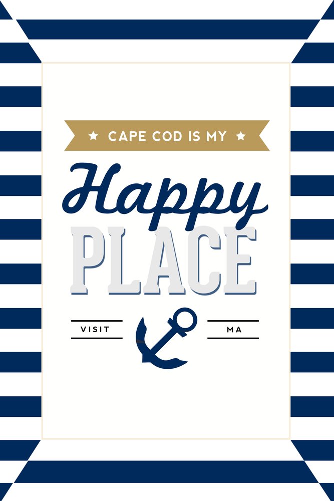 Cape Cod Is My Happy Place - Premium 16x24 Metal Wall Art Decor for Home & Office - Massachusetts Coastal Landscape Aluminum Print - Perfect for Beach House, Living Room, or Gift