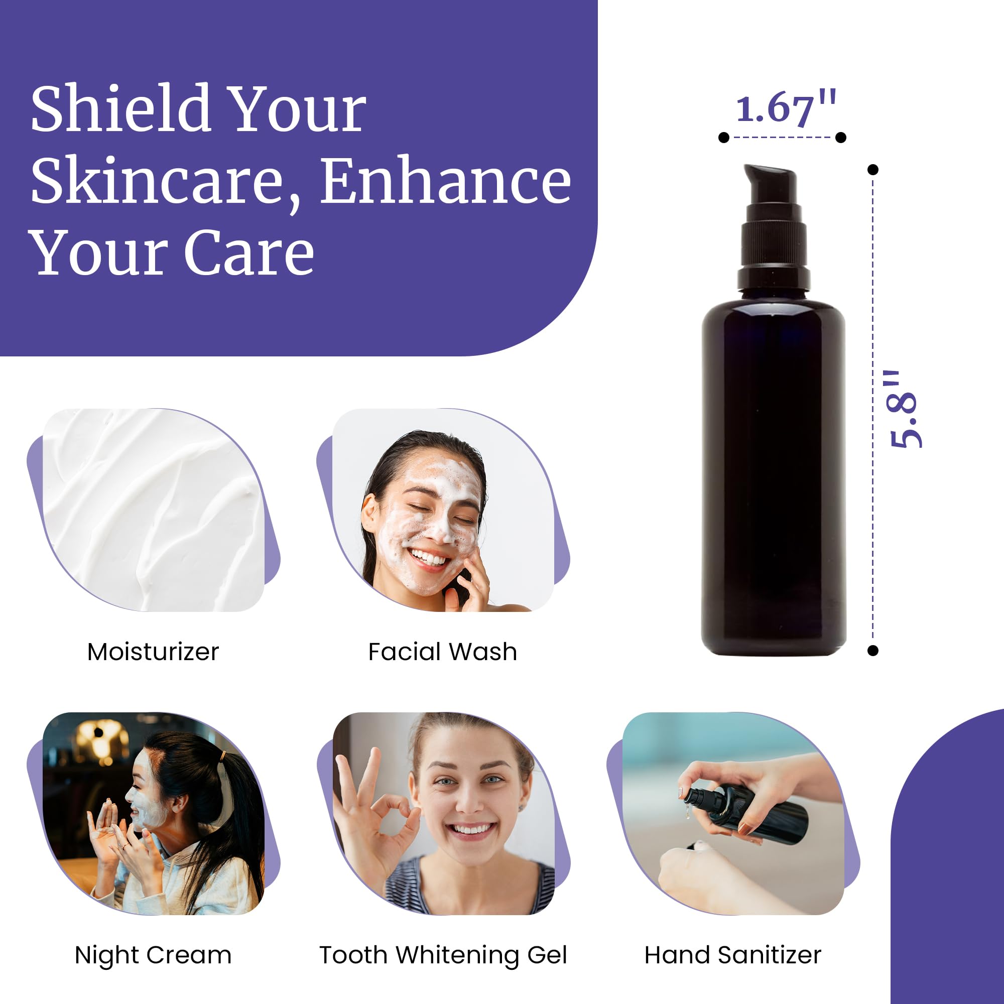 **Infinity Jars Ultraviolet Glass Push Pump Bottles 100ml (3.4 fl oz) - 10-Pack Refillable Containers for Lotion, Homemade Cosmetics, Makeup, Skin Care Cream, Shampoo & Conditioner | Perfect for DIY Beauty, Travel & Salon Use**