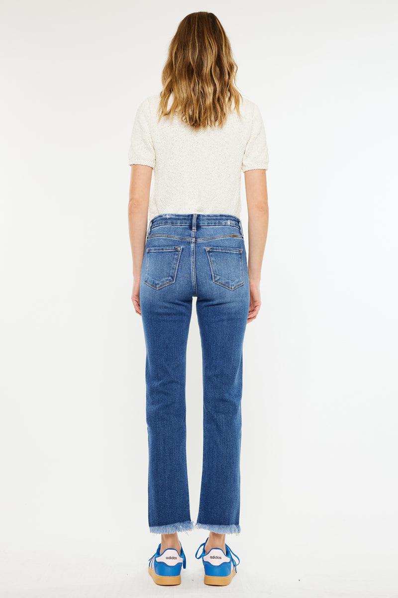 Premium Walnut High Rise Slim Straight Leg Jeans for Women - Comfortable Stretch Denim Pants for Work, Casual & Night Out