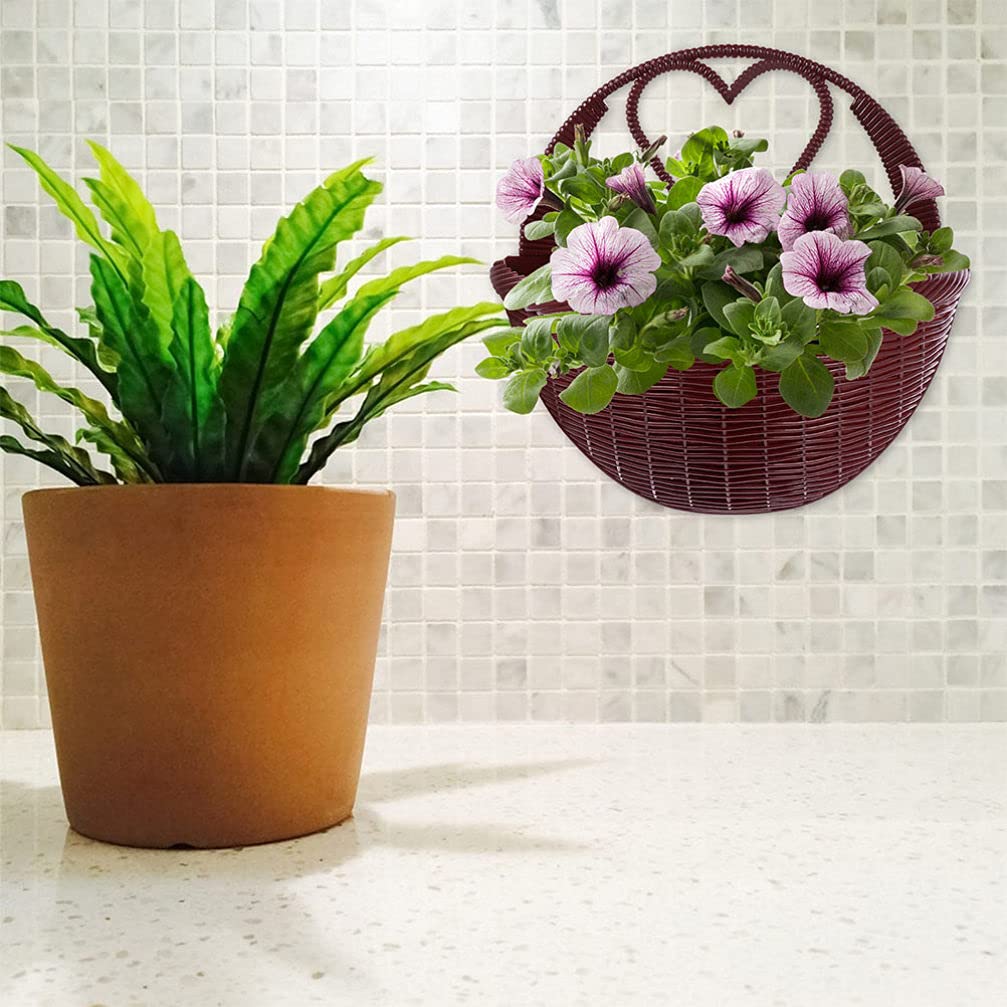 3-Piece Woven Wall Hanging Flower Basket Planter - Indoor/Outdoor Rattan Plant Pots for Railings, Home Wall Decor - Perfect for Herbs, Succulents & Small Plants in Living Room, Balcony or Garden