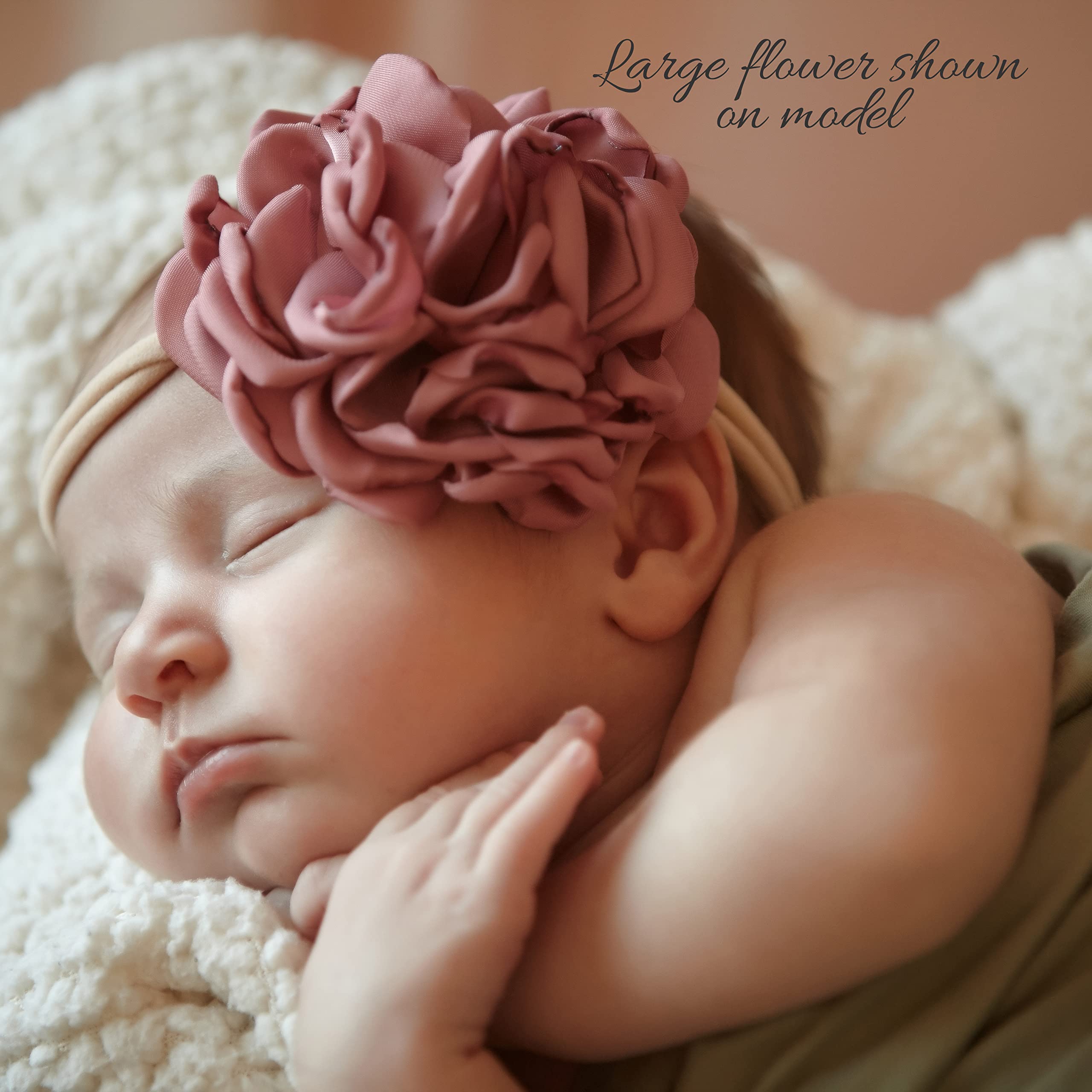 Lello Baby Girl Ruffle Rose Headbands Set - 2 Pack Large Size - Barely Peach & Cinnamon Rose - Soft Nylon Elastic Hair Accessories for Toddlers & Kids - Perfect for Birthday Parties, Photo Shoots & Everyday Wear