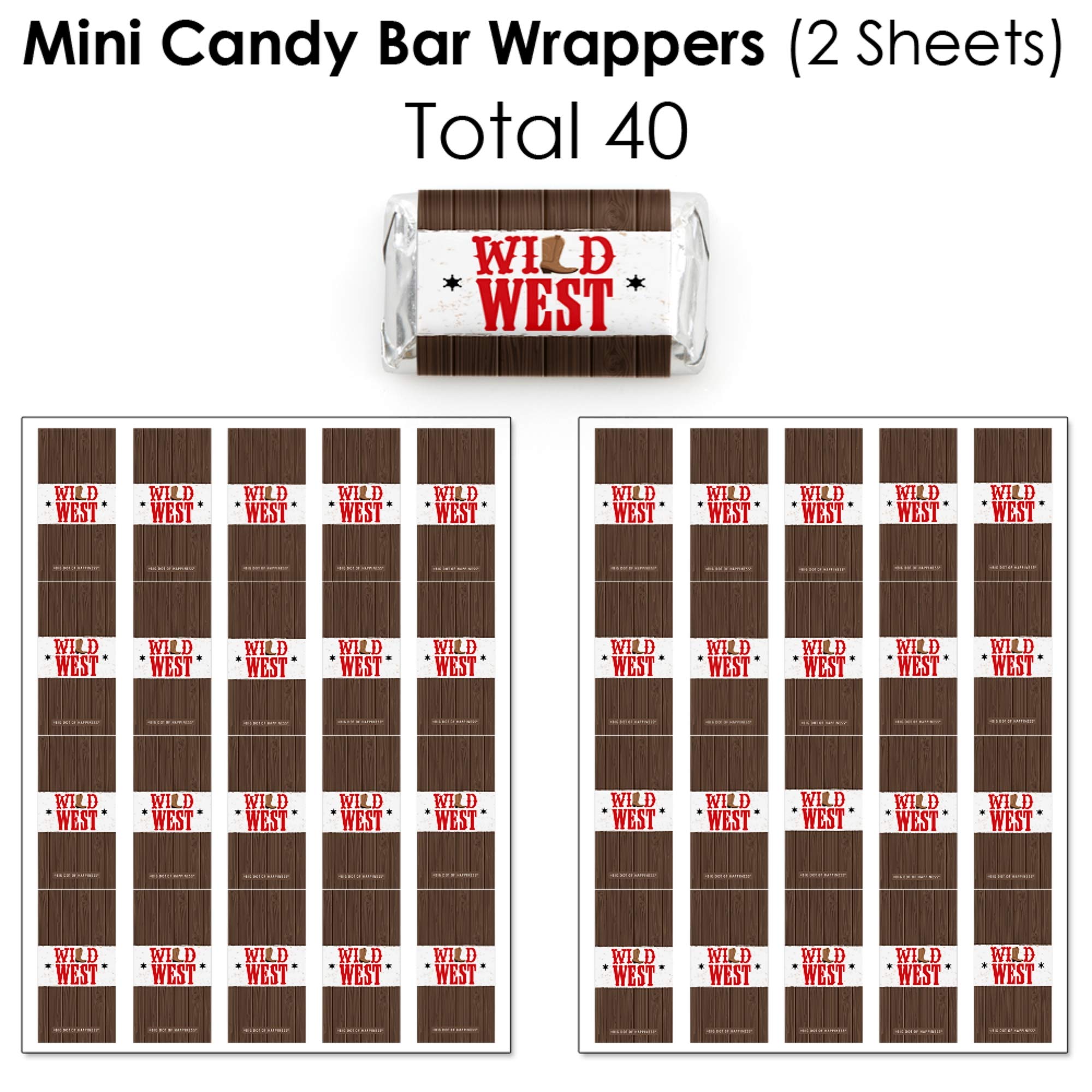 Western Hoedown Cowboy Party Candy Wrappers & Stickers Kit - 304pcs Wild West Theme Candy Favor Supplies for Birthday, Baby Shower, Cowboy Theme Party Decorations