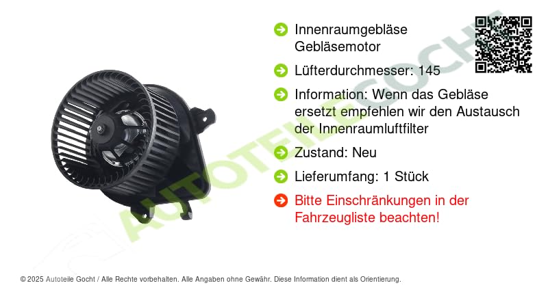 1996- Citroen Jumpy & Peugeot Partner Heater Blower with AC - Replacement HVAC Blower Motor for Commercial Vans - Perfect for Delivery & Fleet Vehicles