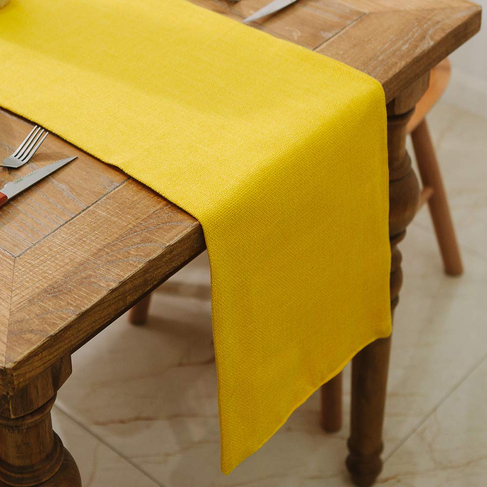 12 x 108 Inches Bright Yellow Burlap Rustic Table Runner for Christmas, Living Room, Dinner, Wedding, Birthday Party, and Home Decor
