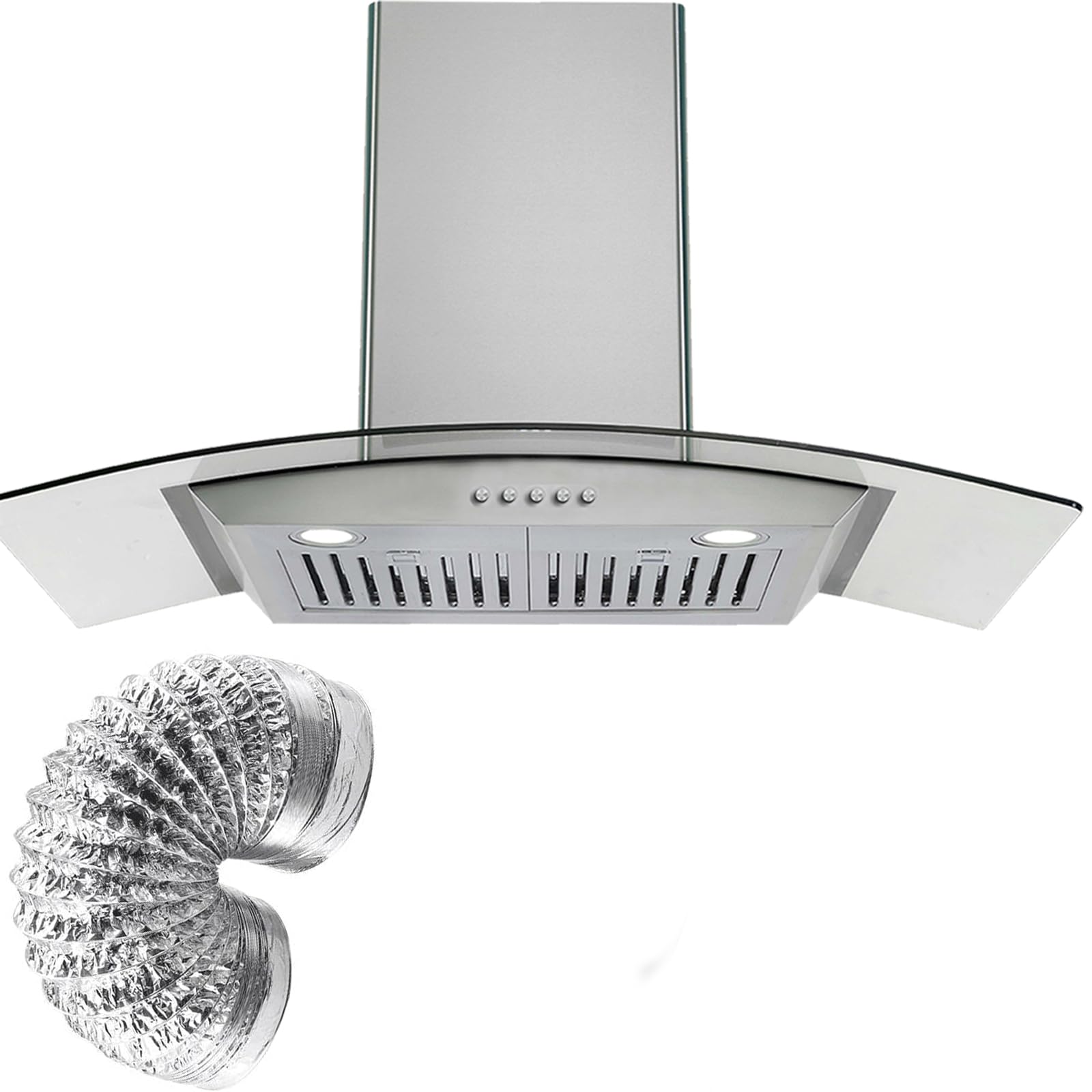 GARVEE 30 Inch Curved Glass Range Hood - Ductless/Ducted Convertible Kitchen Vent Hood with Chimney, 3 Speed Fan & LED Light, 400 CFM - Perfect for Modern Kitchens, Cooking Ventilation, and Smoke Removal