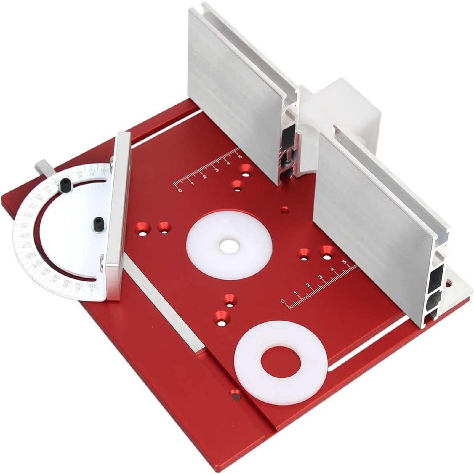 Premium Aluminum Router Table Insert Plate - Heavy Duty Multifunctional Trimming & Engraving Table for Woodworking Benches with Miter Gauge Guide (Red) | Perfect for DIY Projects, Cabinet Making & Professional Woodworking Shops