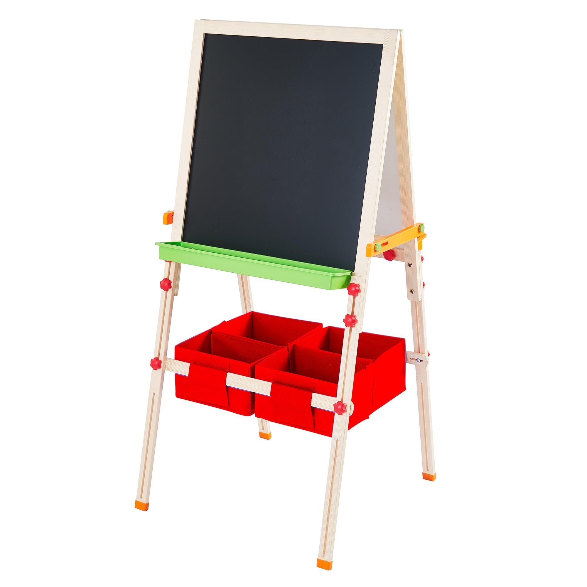Teamson Kids Little Artist Van Gogh Art Easel - Adjustable Wooden Standing Easel with Double-Sided Whiteboard & Chalkboard, Paint Cups, Paper Roll & Clip - Perfect for Toddlers, Boys & Girls (Wood/Red) - Ideal for Home, Classroom & Creative Play Spaces