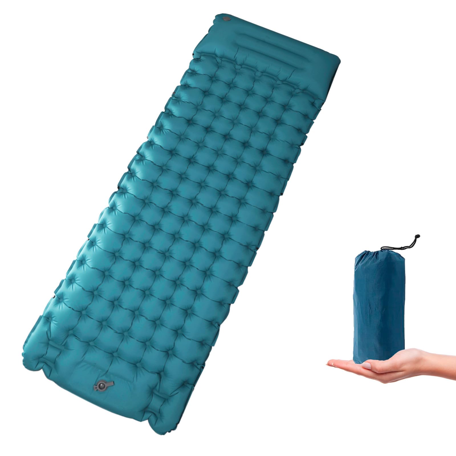 Blue Self-Inflating Camping Pad with Pillow - Lightweight for Hiking & Travel