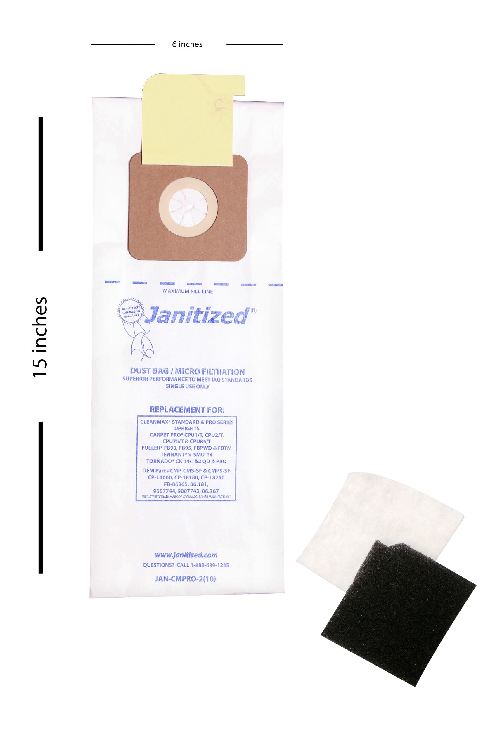 Premium Commercial Vacuum Bags (10-Pack) - Compatible with CleanMax Standard & Pro, Tennant V-SMU-14, Tornado CK QD & Pro, CarpetPro CPU & Fuller FB-06265 - High-Efficiency Filtration for Dust & Allergens - Ideal for Office Cleaning, Commercial Spaces & Industrial Maintenance