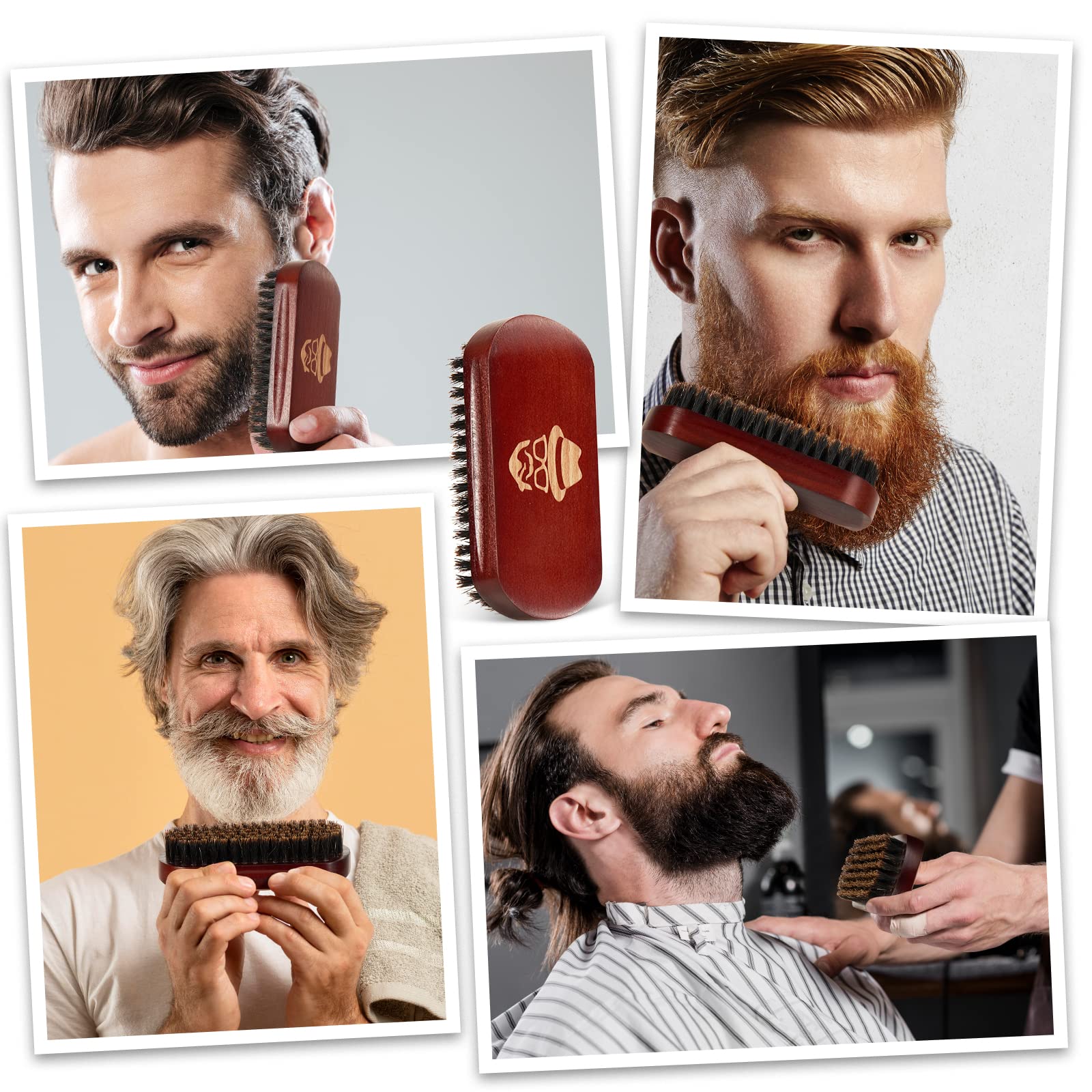 100% Boar Bristle Beard Brush & Comb Set - Natural Black Walnut Wood Mustache & Facial Hair Grooming Kit for Men - Perfect for Daily Styling, Trimming & Shaving Routine