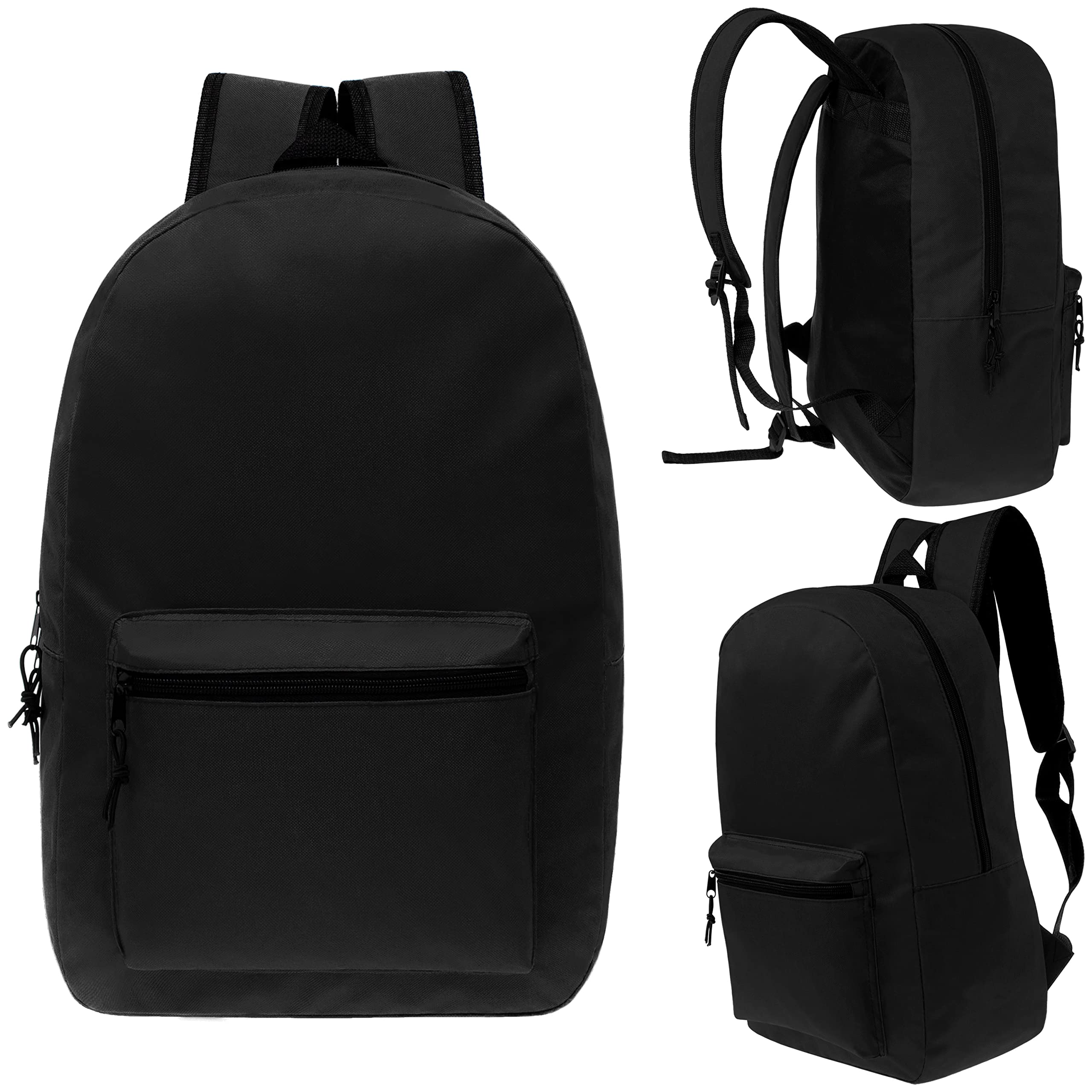 17 Inch Bulk Black Backpacks with 50-Piece Student Supplies Kit - Pens, Pencils, Crayons & More | Wholesale Case of 12 Value Bundle Packs for School, College & Office Use