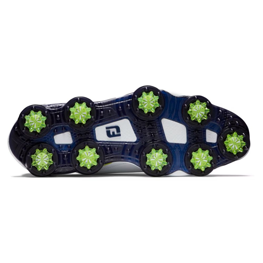 FootJoy Men's Tour Alpha Cleated Laced Golf Shoes - White/Navy/Lime | Waterproof Spiked Golf Shoes for Men | Perfect for Professional Golf Tournaments & Casual Golfing