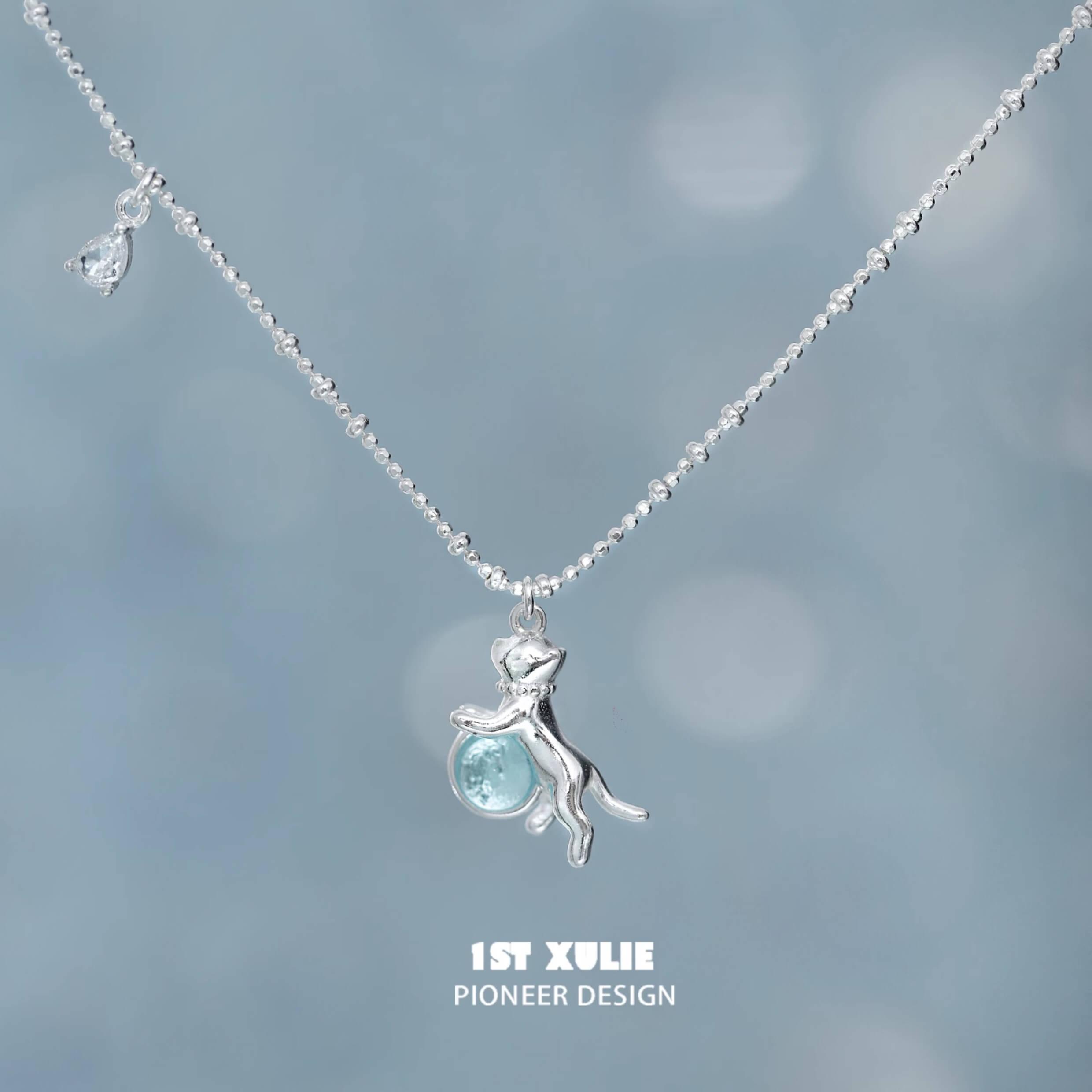 Lucky Cat S925 Sterling Silver Crystal Choker Necklace for Women - Elegant Layering Jewelry Gift for Birthday, Christmas & Everyday Wear