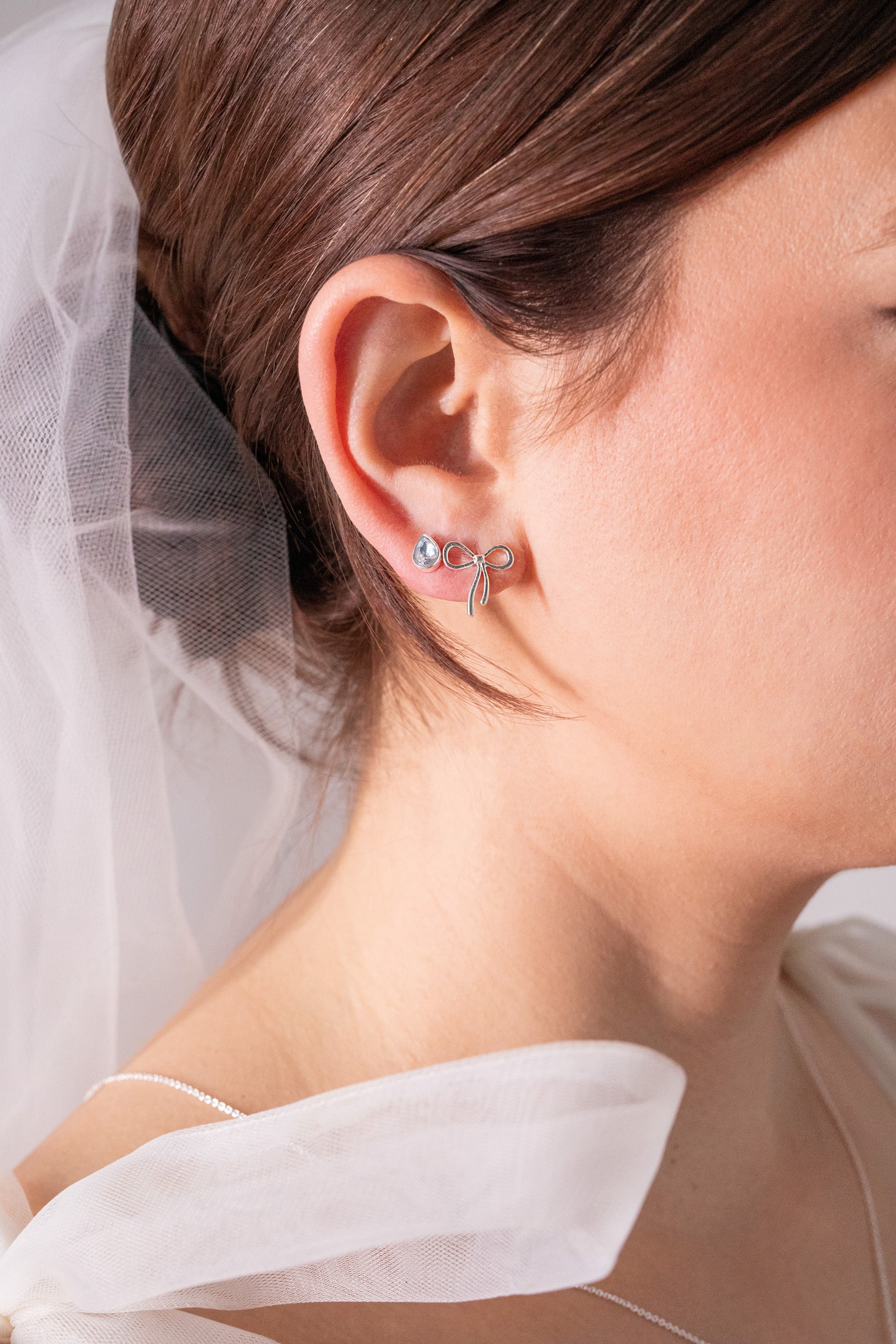 Bow & Teardrop Stud Earring Set - Elegant Silver Jewelry for Women | Perfect for Parties, Weddings & Everyday Wear