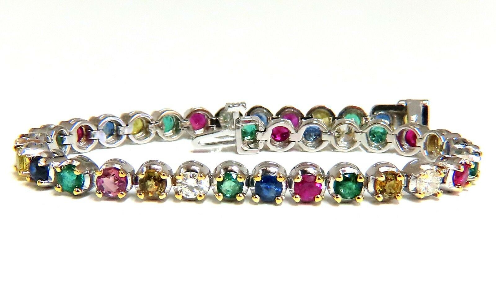 7.36ct Natural Ruby Emerald Sapphire Diamond Tennis Bracelet - 14K Gold Gemstone Line Bracelet for Women - Perfect for Weddings, Parties & Special Occasions