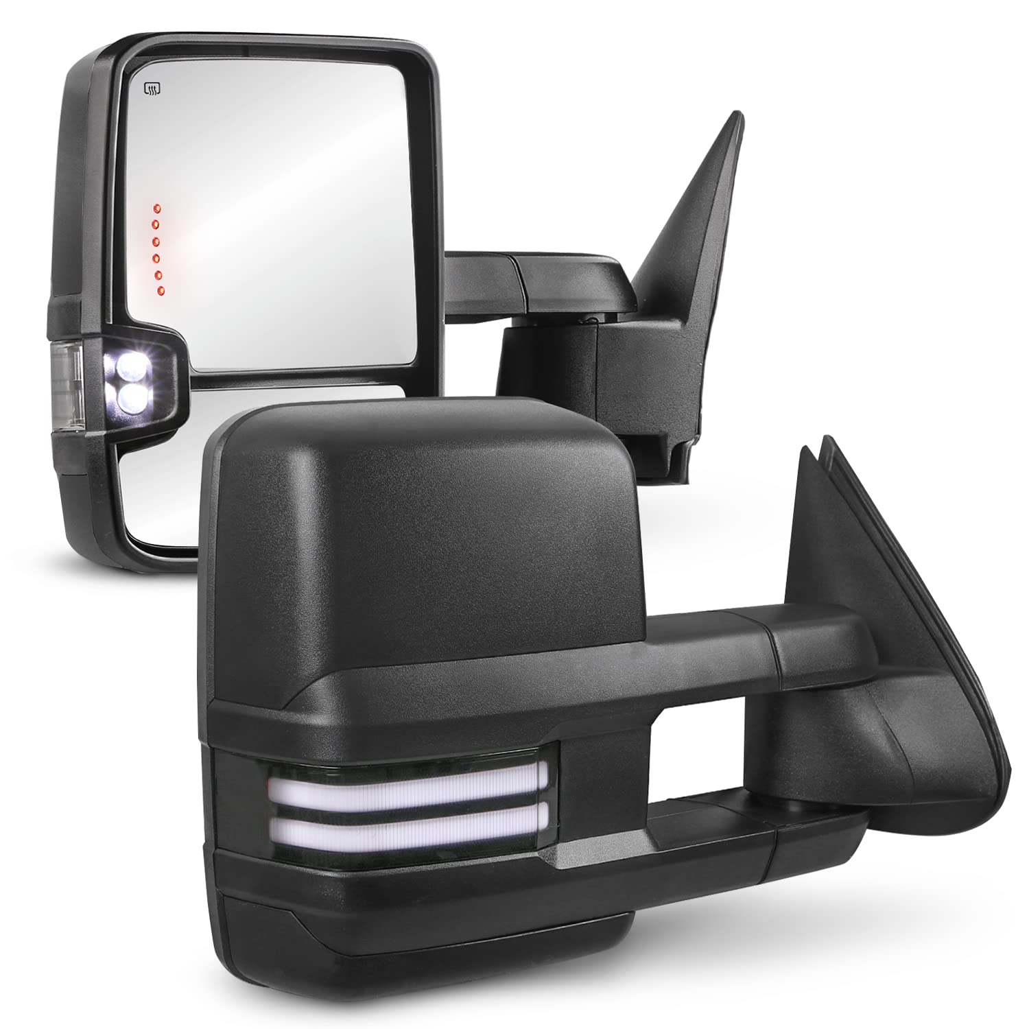 MOSTPLUS Power Heated Towing Mirrors with Sequential Turn Signal & Clearance Lights - Compatible with 1999-2002 Chevy Silverado Suburban Tahoe GMC Sierra Yukon (Pair) - Black - Perfect for Winter Towing & Enhanced Night Visibility