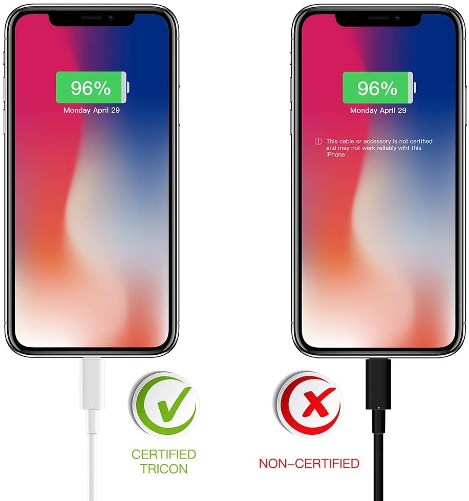 MFi Certified Lightning Cable 3-Pack - 6.6ft Extra Long iPhone Charger Cord Fast Charging & Data Sync for iPhone 13/12/11/Pro/XS Max/X/8/7 & iPad | Durable White USB Cable for Home, Office & Travel