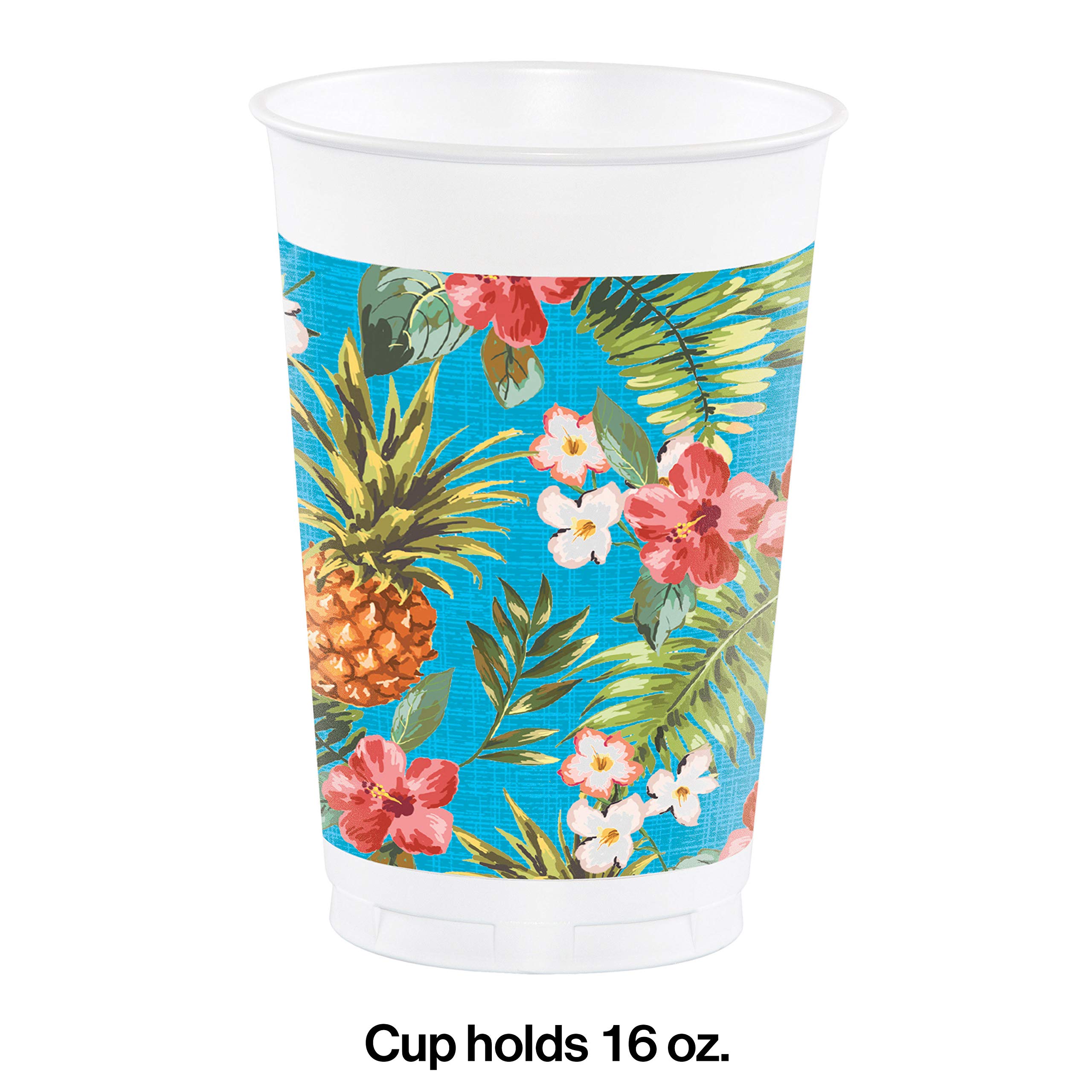 Creative Converting 16 oz Printed Plastic Cups - Aloha Design (8-Pack) for Tropical Parties, Beach Events & Summer Celebrations