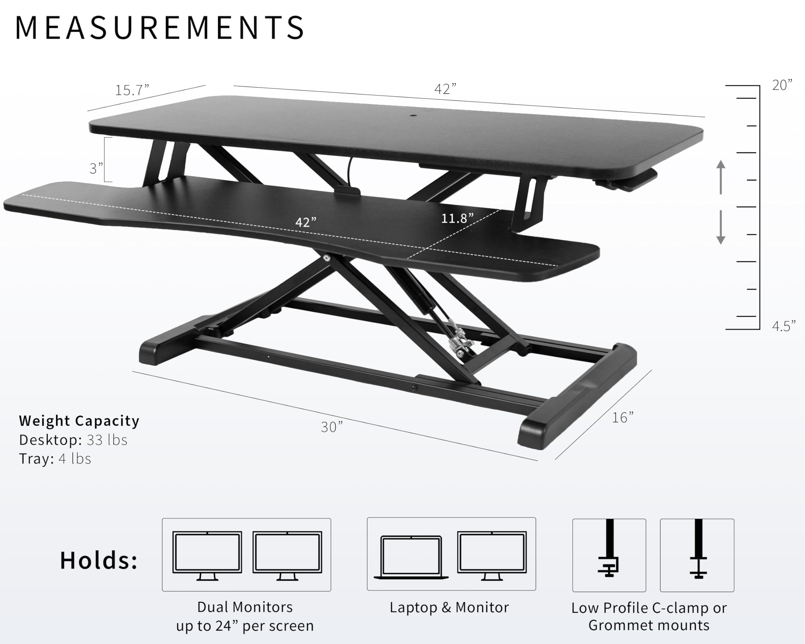 VIVO K Series 42 Inch Height Adjustable Sit Stand Desk Converter - Dual Monitor & Laptop Workstation with Wide Keyboard Tray (Black, DESK-V042KB) - Perfect for Home Office, Gaming Setup & Ergonomic Workspace