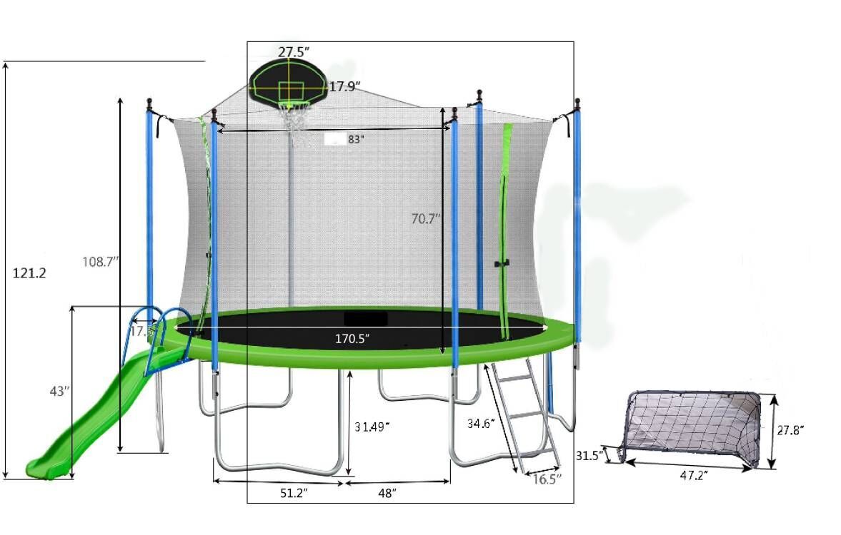 16FT Trampoline with Slide - Outdoor Trampoline for Kids & Adults with Safety Enclosure Net, Ladder, Basketball Backboard & Soccer Goal - Perfect for Backyard Fun, Family Exercise & Outdoor Play