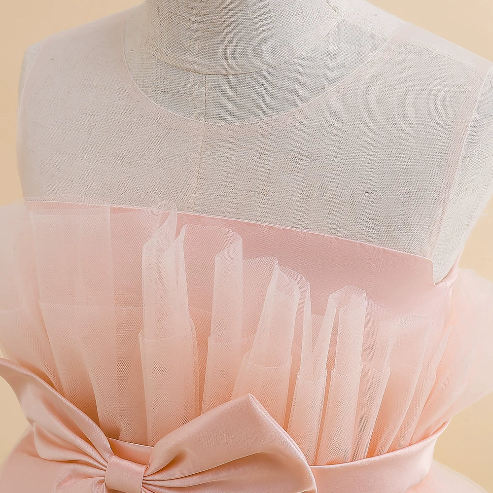 Princess Round Floor Length Tulle Flower Girl Dress in Pink - Perfect for Weddings, Pageants, and Special Occasions