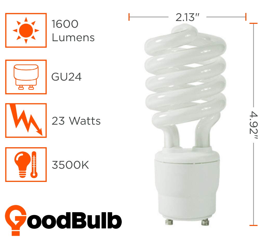 GoodBulb 23-Watt CFL Light Bulbs (10-Pack) - 3500K Soft White, GU24 Base, 1600 Lumens, 82 CRI, 10000-Hour Lifespan - Energy Efficient EcoSmart Lights for Home, Office & Commercial Lighting