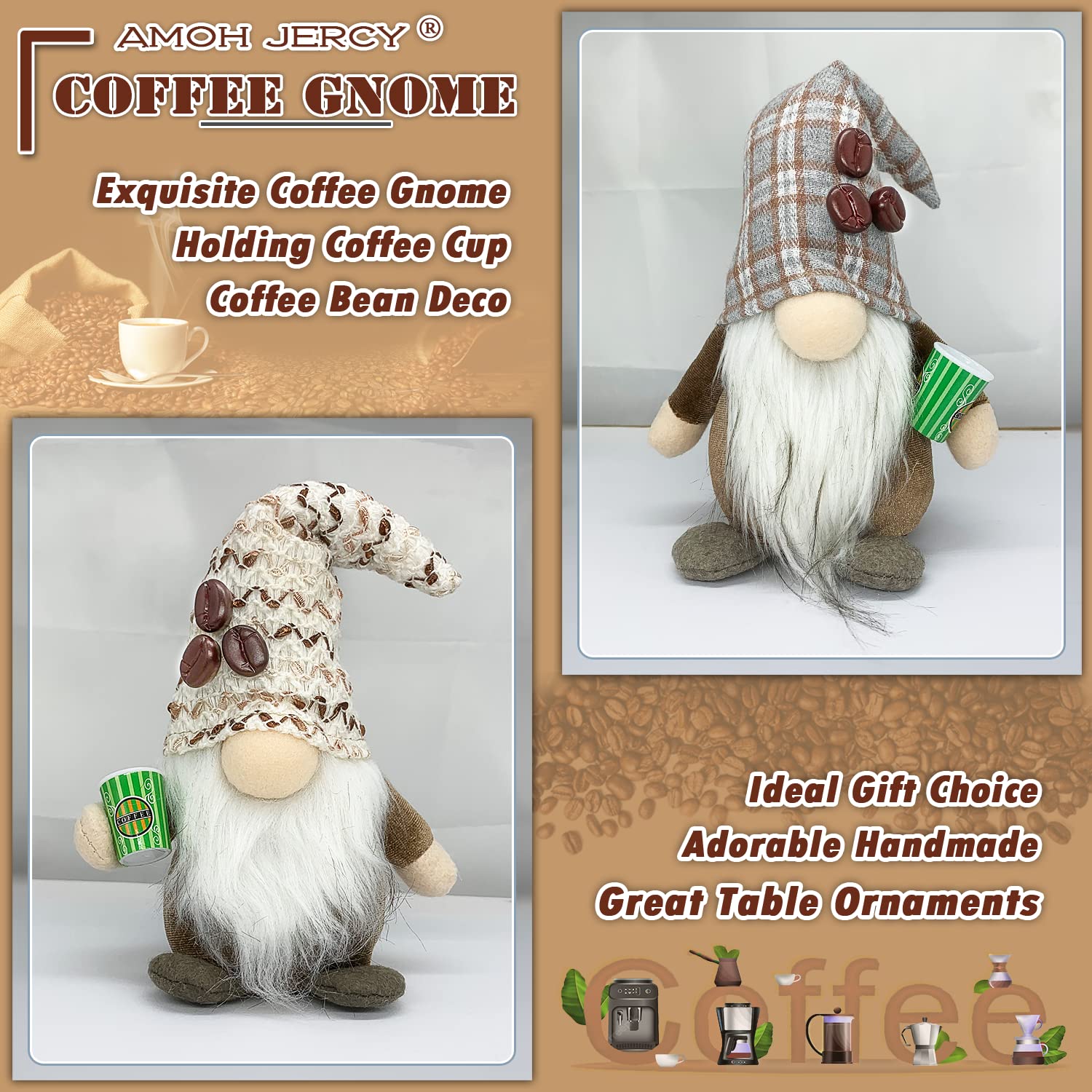 Handmade Coffee Gnomes - Rustic Espresso Decor for Barista & Kitchen