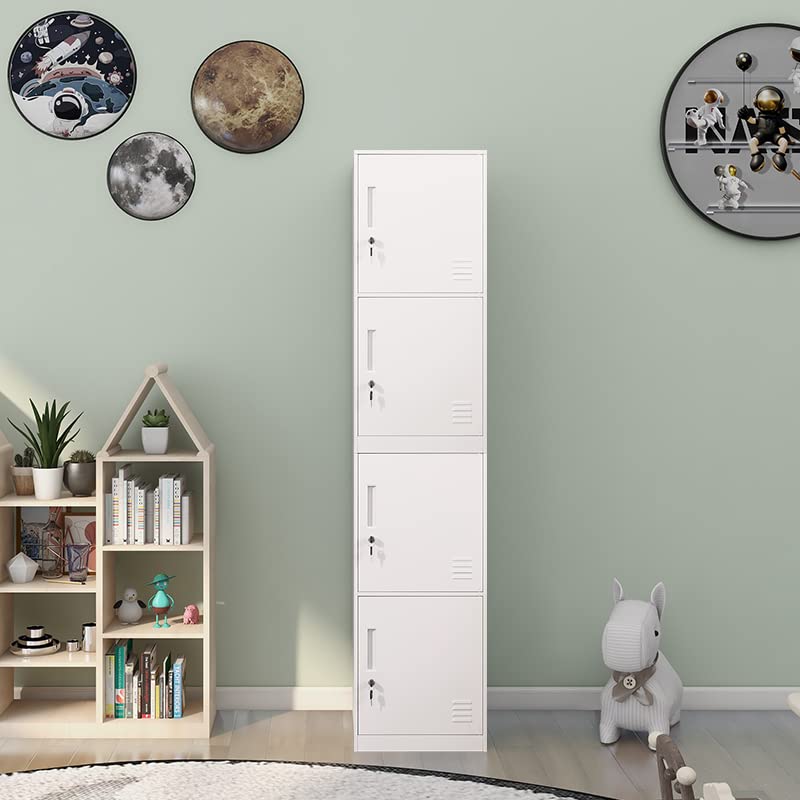 2-Door Metal Vertical Storage Locker for Kids - Stackable Steel Cabinet for Bedroom, School & Office - Organize Toys, Sports Equipment & More with Anti-Tip Safety - White (Perfect for Small Spaces & Clutter Control)