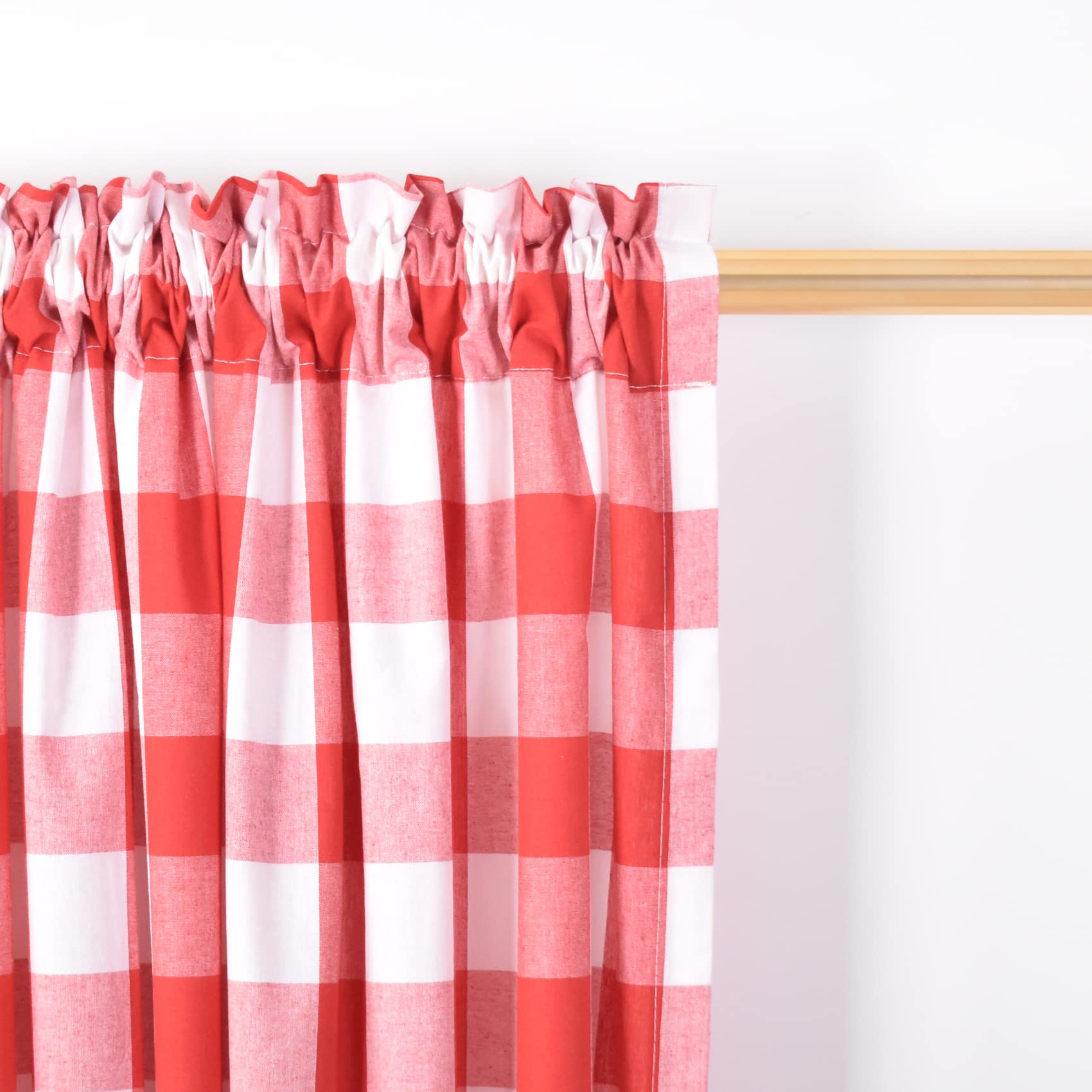 Buffalo Check Kitchen Window Valance - Red & White Farmhouse Curtain Swag, 54