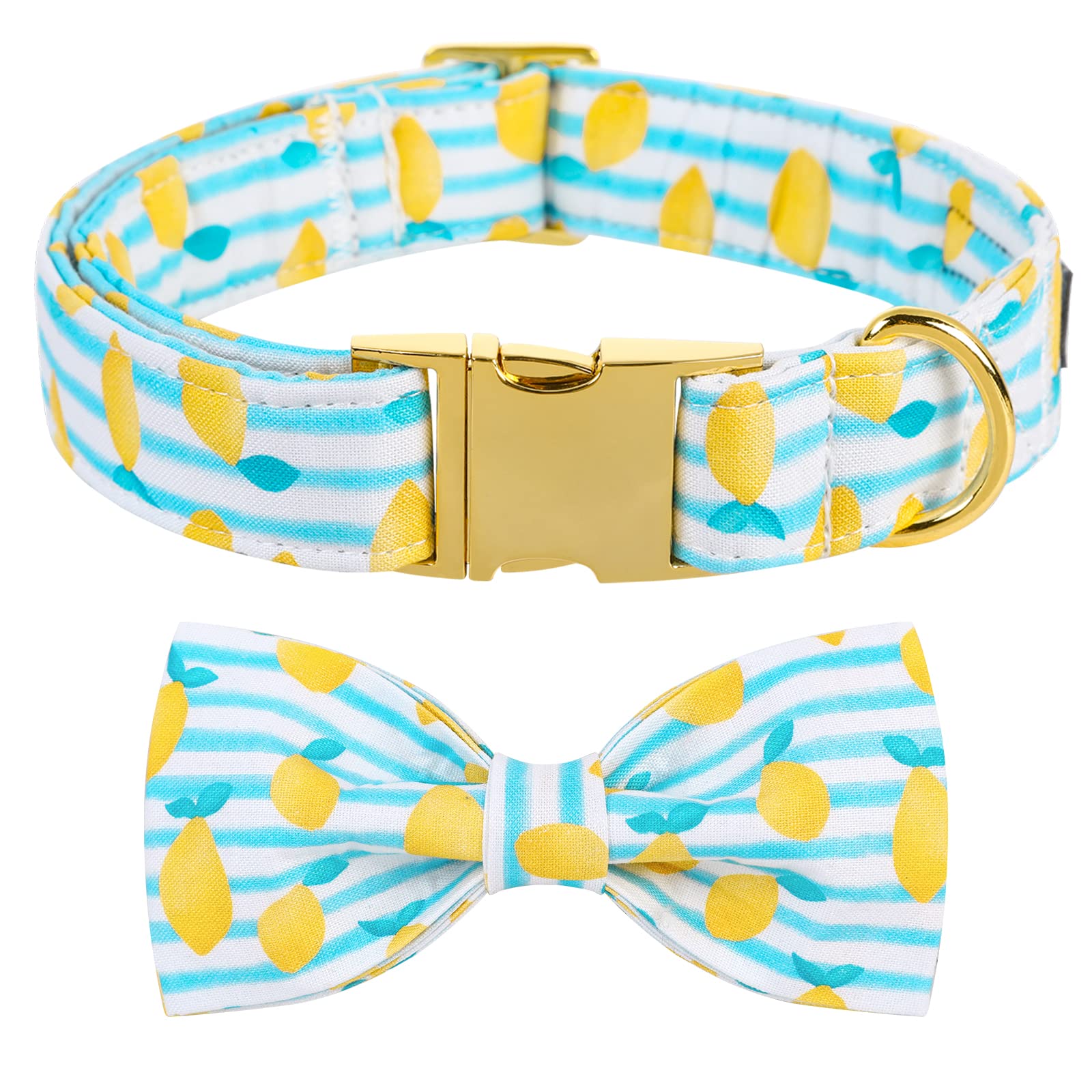 Adjustable Breakaway Dog Collar with Bow Tie - Summer Lemon Design for Small, Medium, Large Dogs & Cats - Perfect for Birthdays, Parties & Daily Walks (XS-XL)