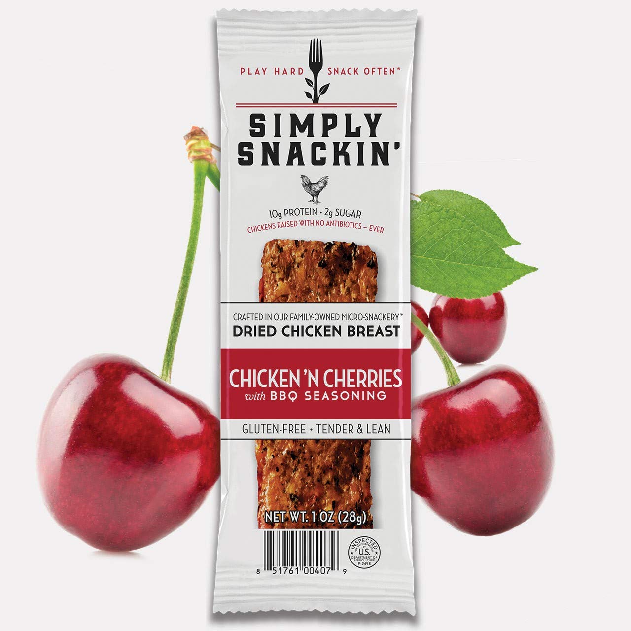 Simply Snackin Chicken N' Cherries with BBQ Seasoning - 20 Pack of High-Protein Dog Treats for Training, Rewards & On-the-Go Snacking