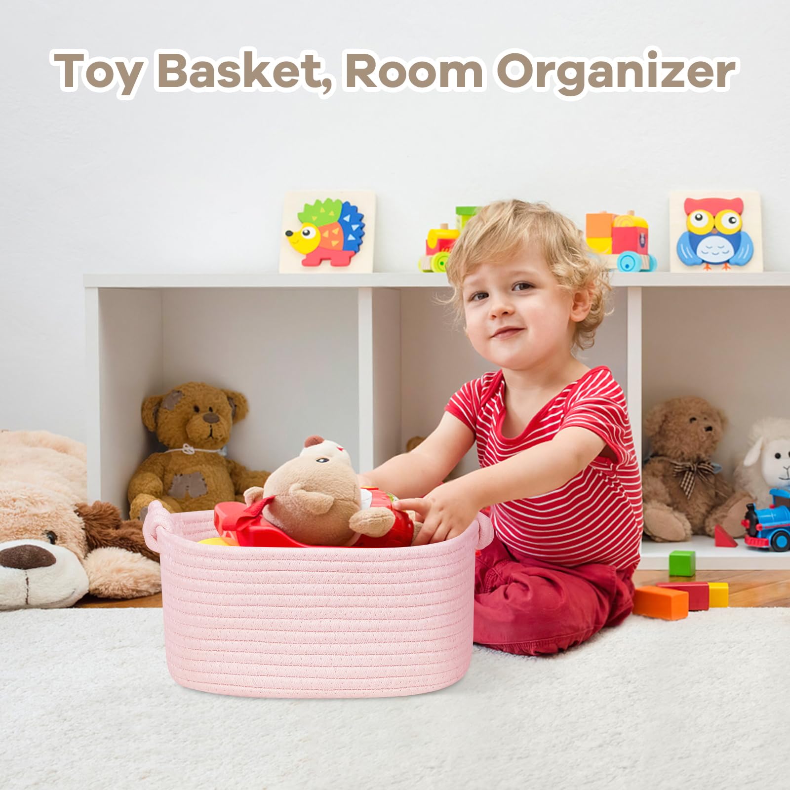 Pink Woven Rope Basket - Storage Organizer for Toys, Towels, Gifts | Nursery & Pet Use