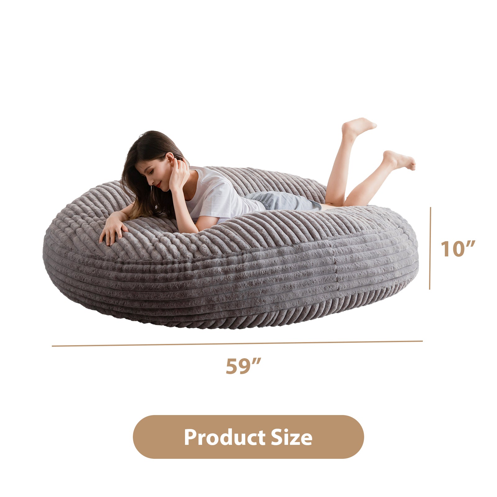 MAXYOYO Giant Bean Bag Chair for Adults - Round Soft Striped Faux Fur Bean Bag in Grey | Large Comfortable Lounge Chair for Living Room, Bedroom, Game Room & Dorm