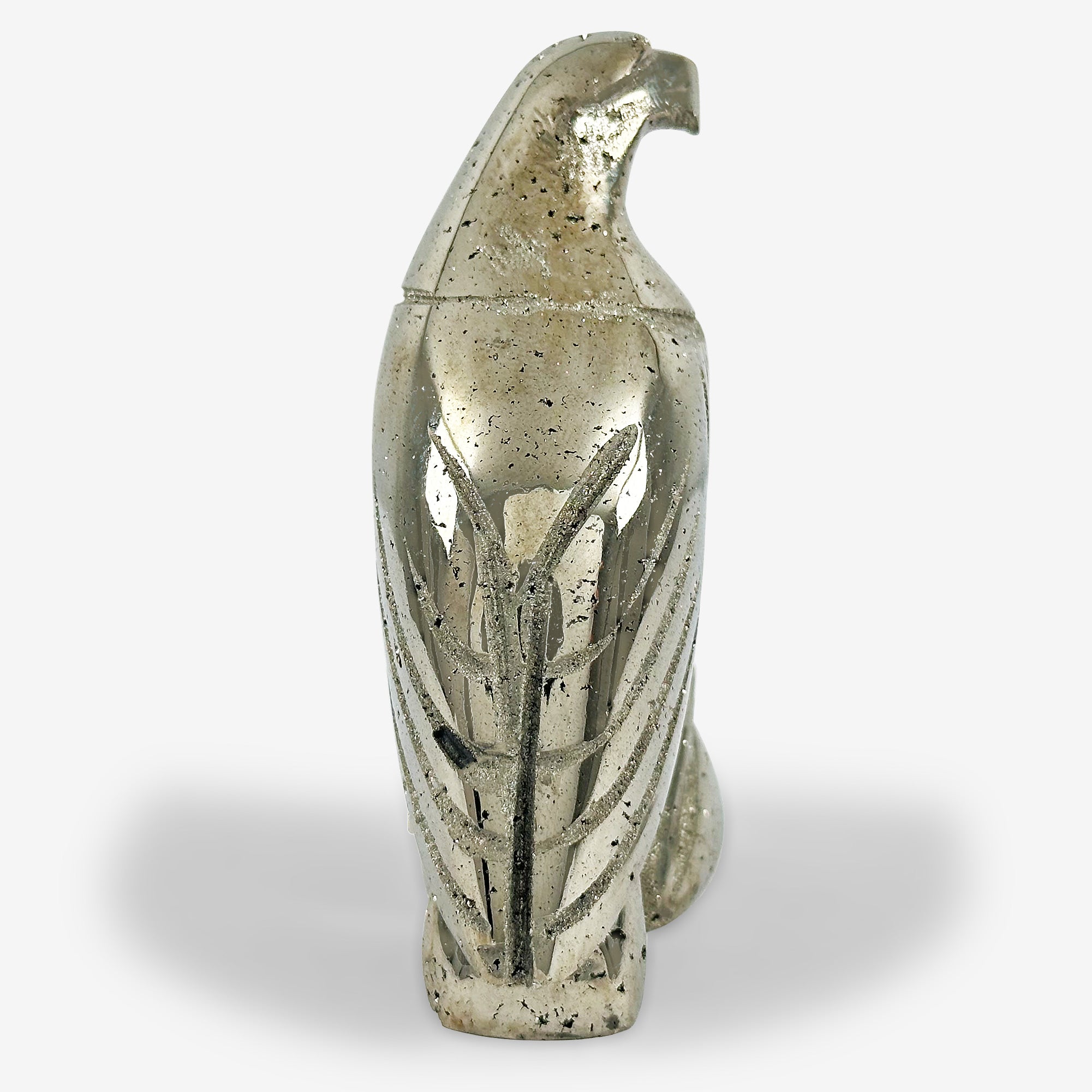 Hand Carved Pyrite Eagle Gemstone Animal Carving - Natural Stone Figurine for Home Decor, Office Desk, Feng Shui & Gift Giving