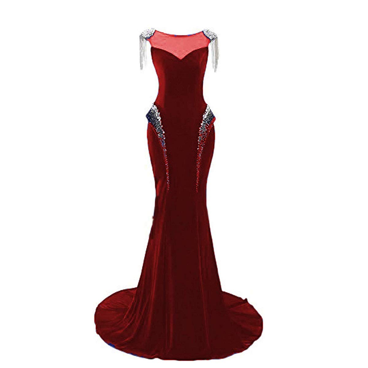 Elegant Women's Symmetrical Trumpet Mermaid Velvet Long Evening Dress with Beaded Tassel - Perfect for Prom, Gala, Wedding & Formal Events